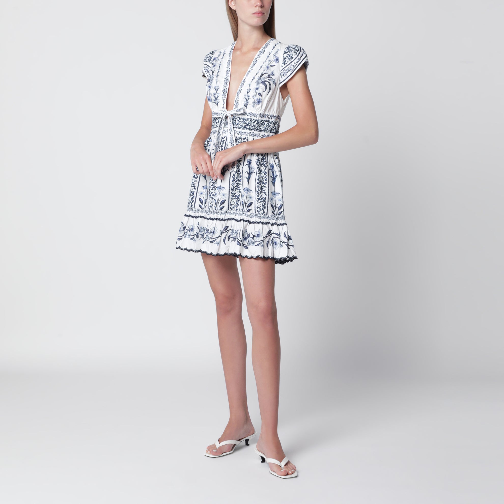 Ivory mini dress with blue floral print