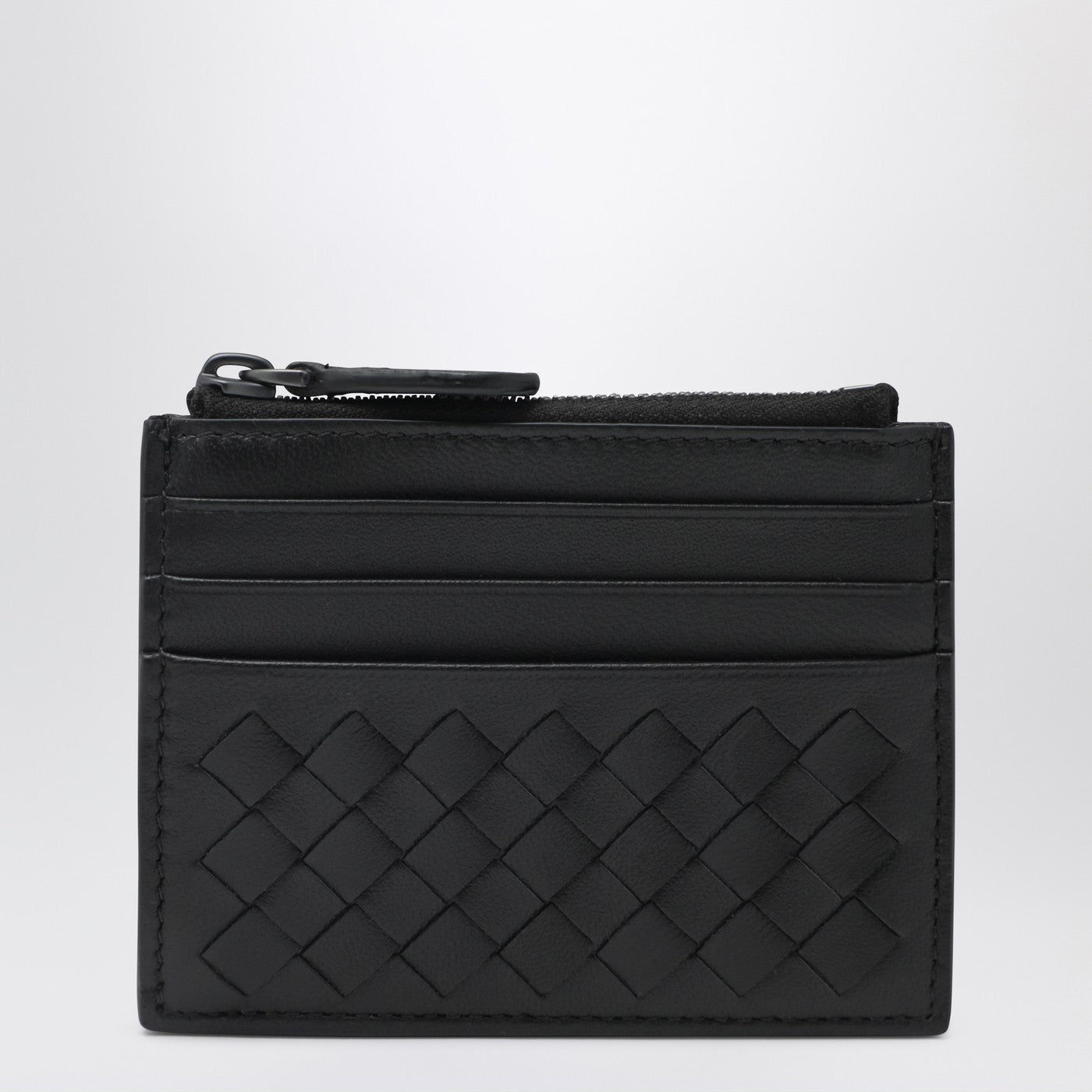 Porte-cartes zippé Intrecciato noir