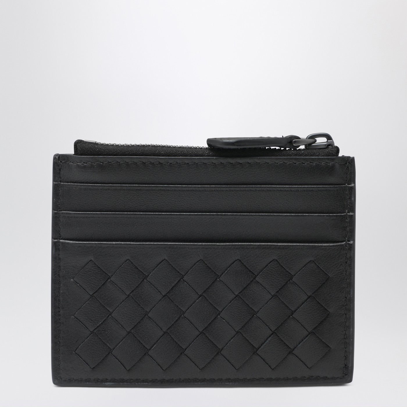 Porte-cartes zippé Intrecciato noir