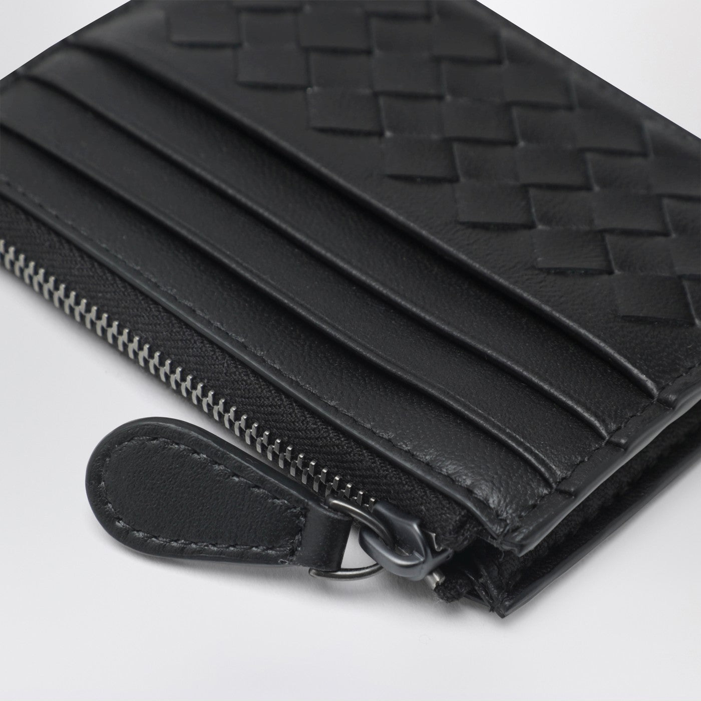 Porte-cartes zippé Intrecciato noir
