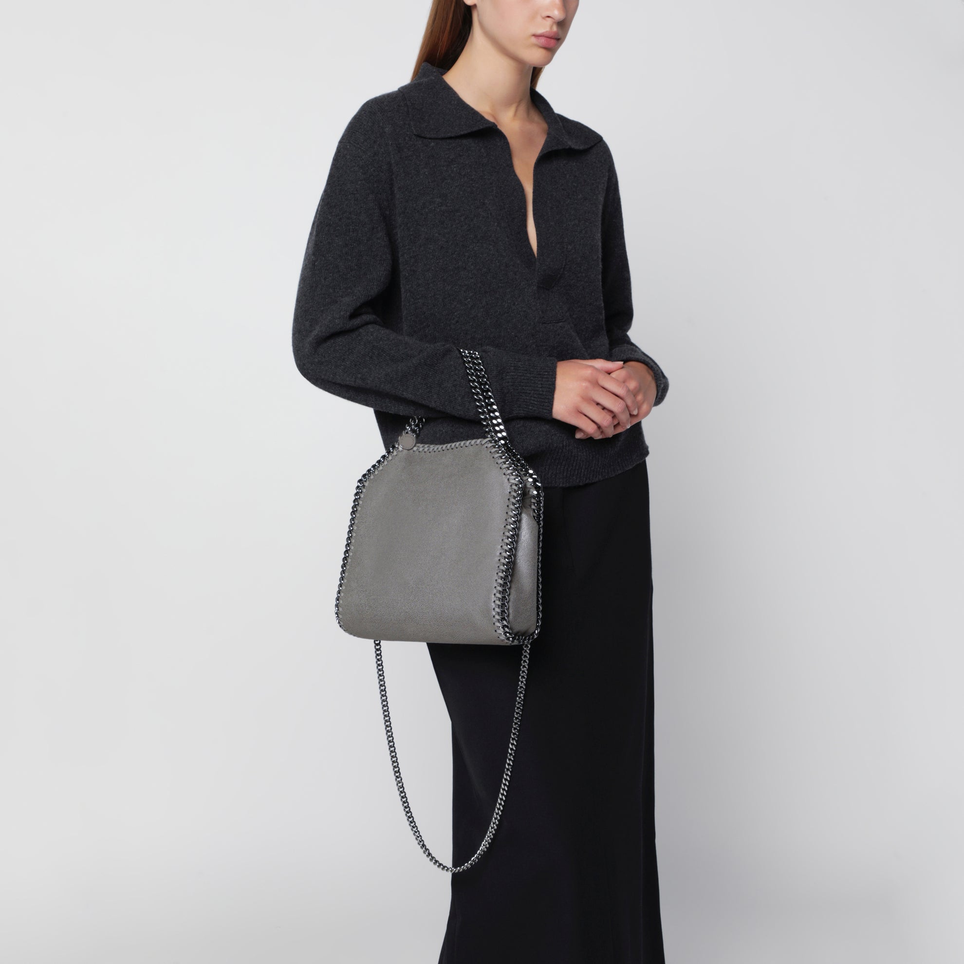 Mini Falabella tote bag in light grey