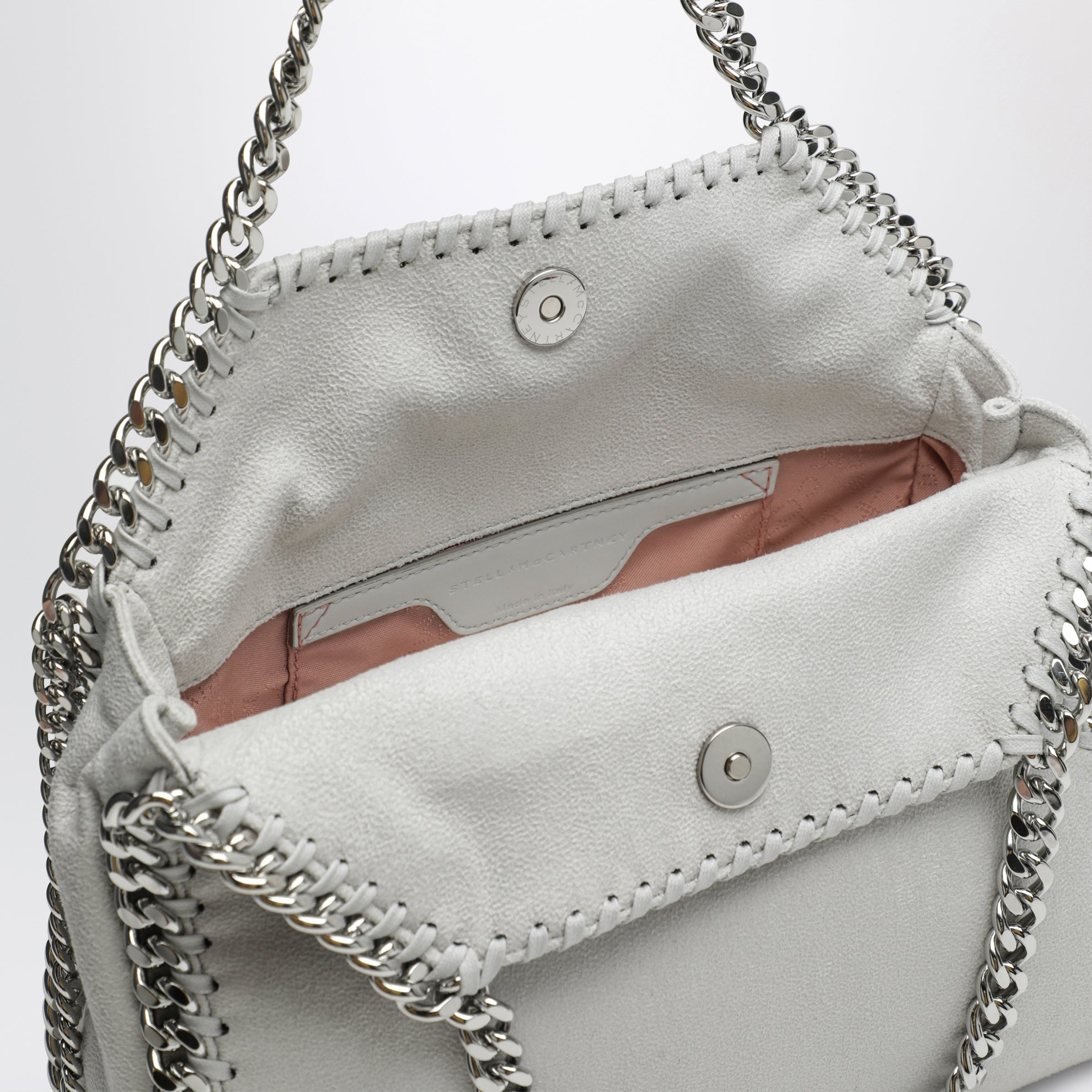 falabella mini backpack silver Stella McCartney Pearl grey Falabella mini tote bag