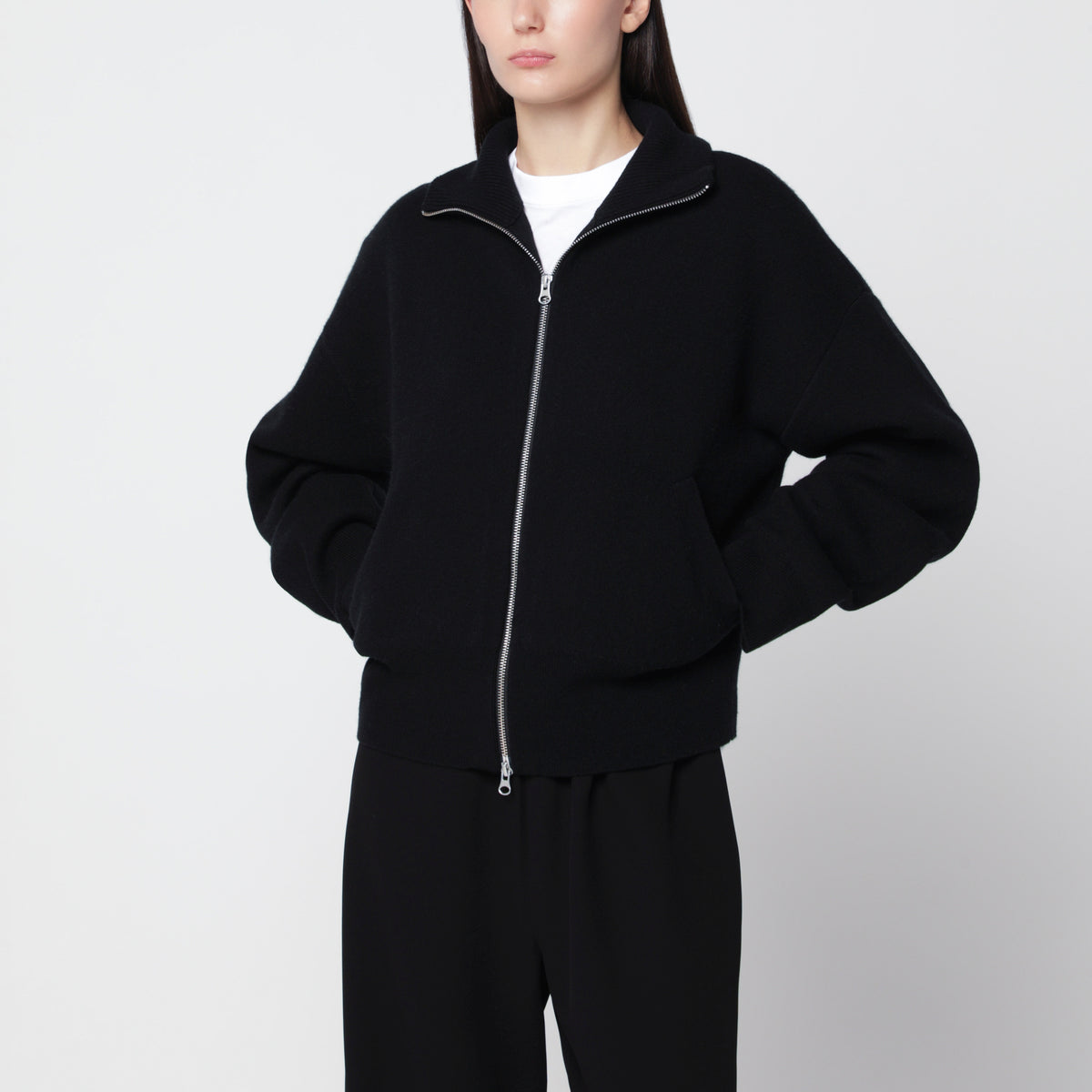 Black Xtra Cute zip-up cardigan in cashmere