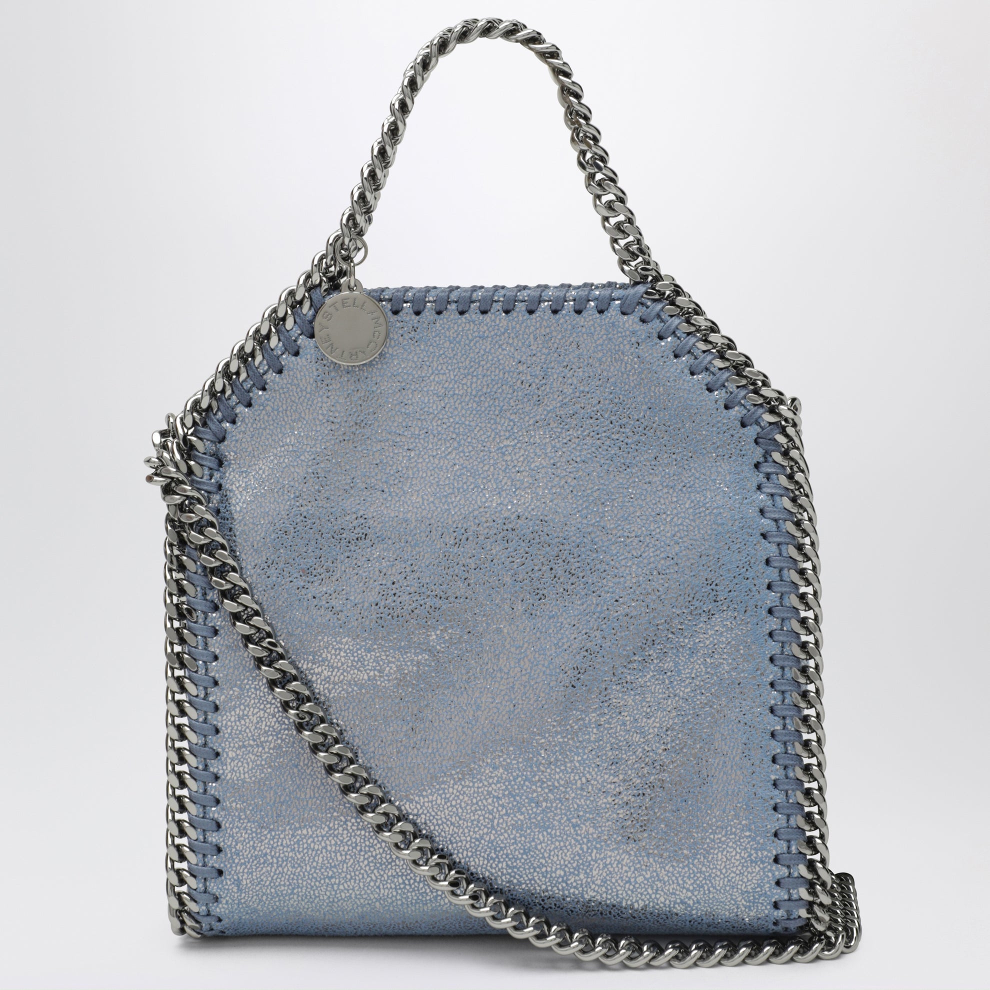 Micro Falabella Tote Bag in Metallic-Denim