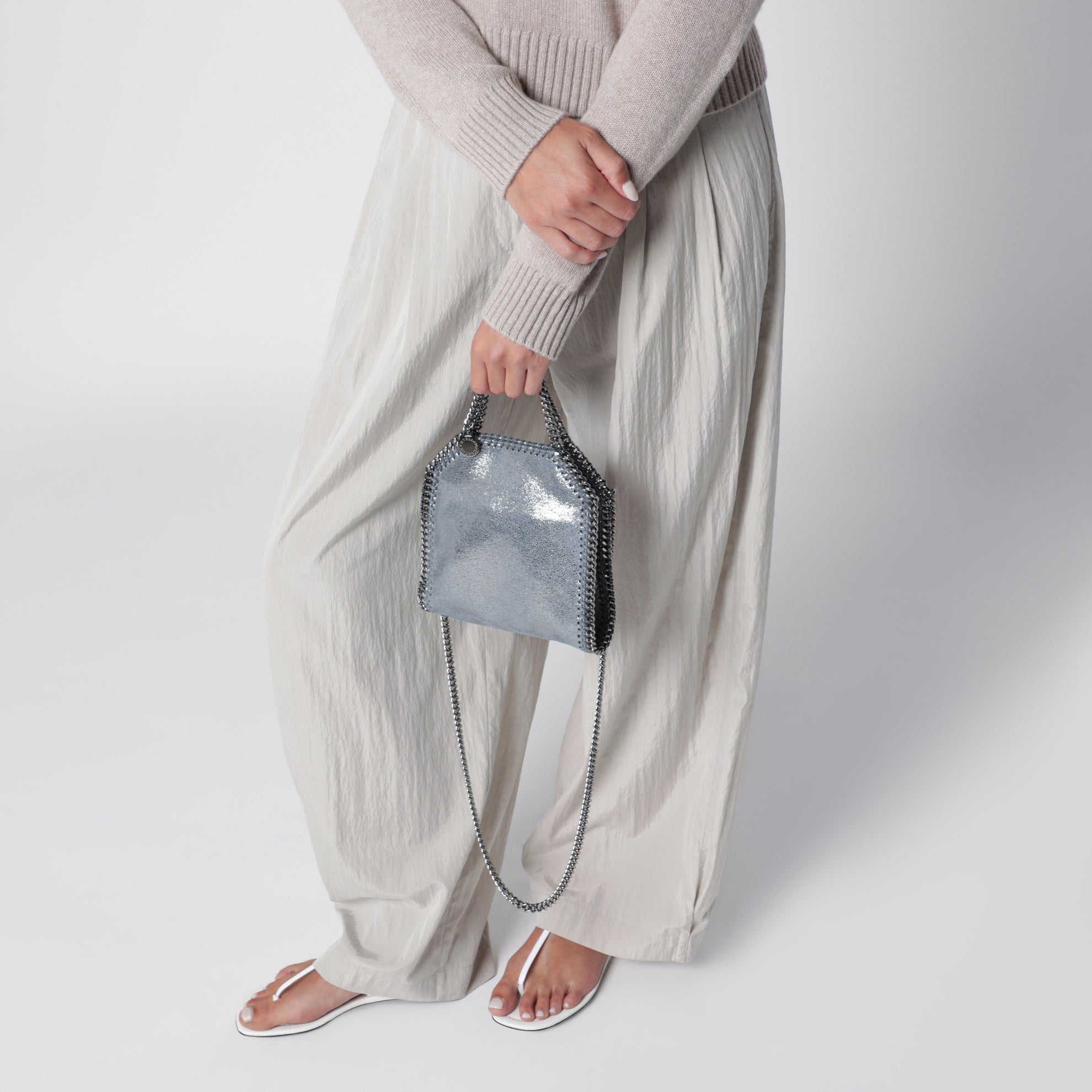 Micro Falabella Tote Bag in Metallic-Denim