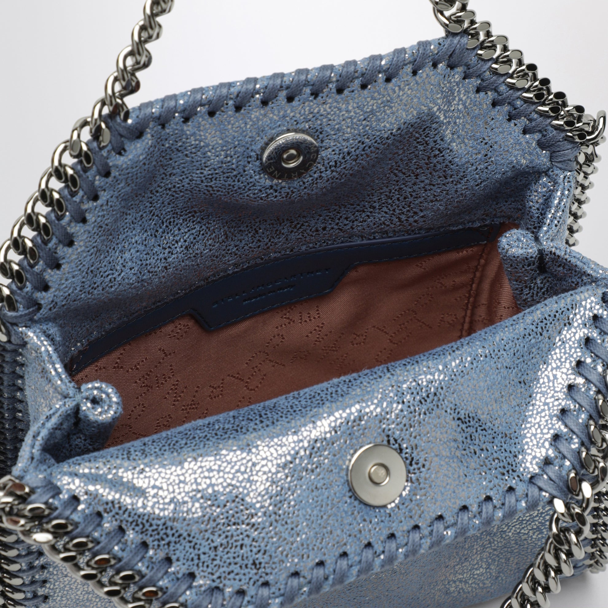Micro Falabella Tote Bag in Metallic-Denim