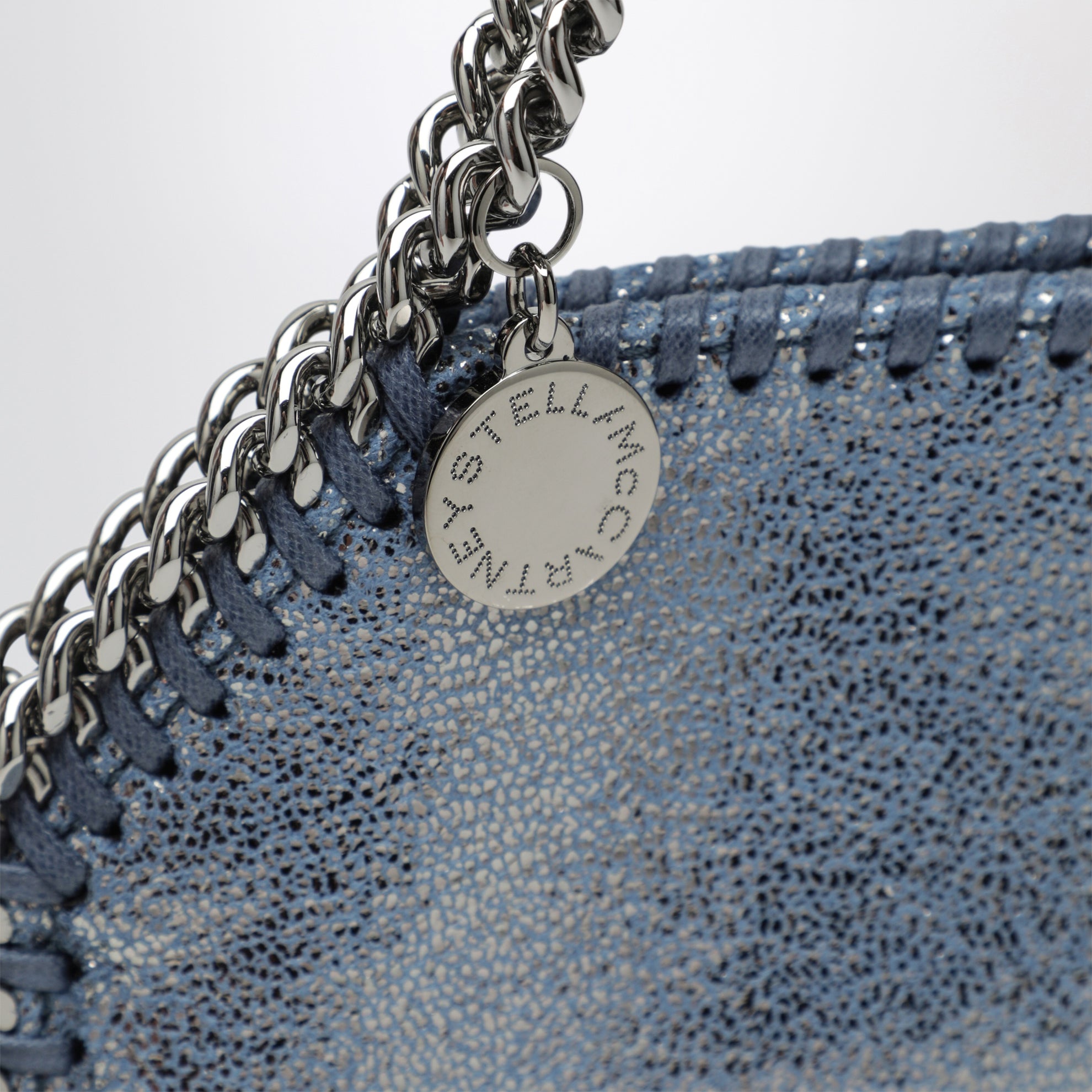 Micro Falabella Tote Bag in Metallic-Denim