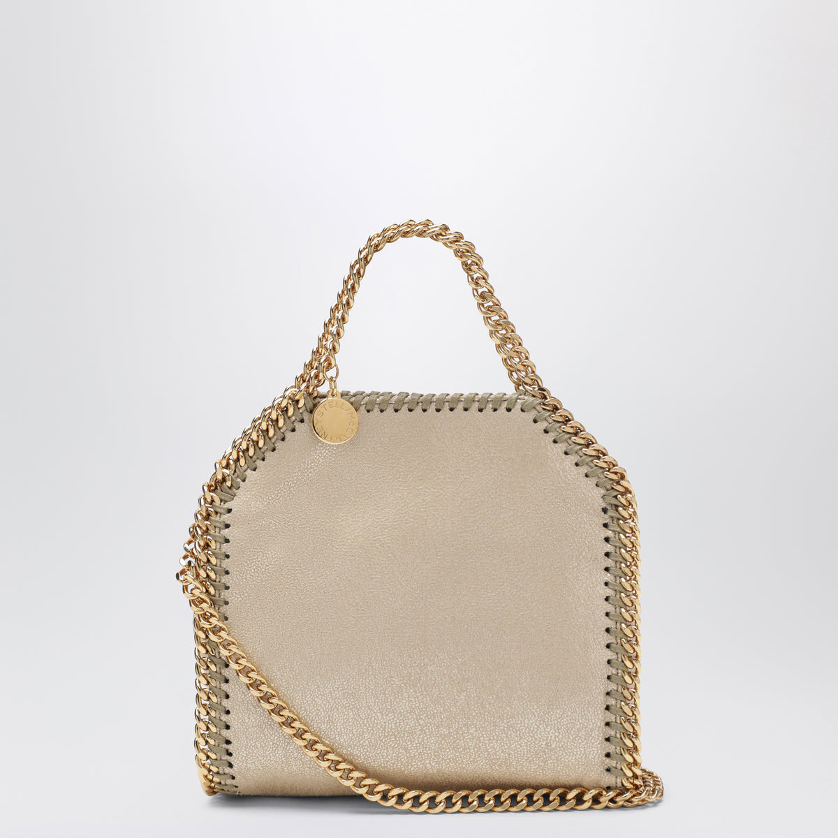 Pyritfarbene Micro Falabella Tote Bag mit Metallic-Finish