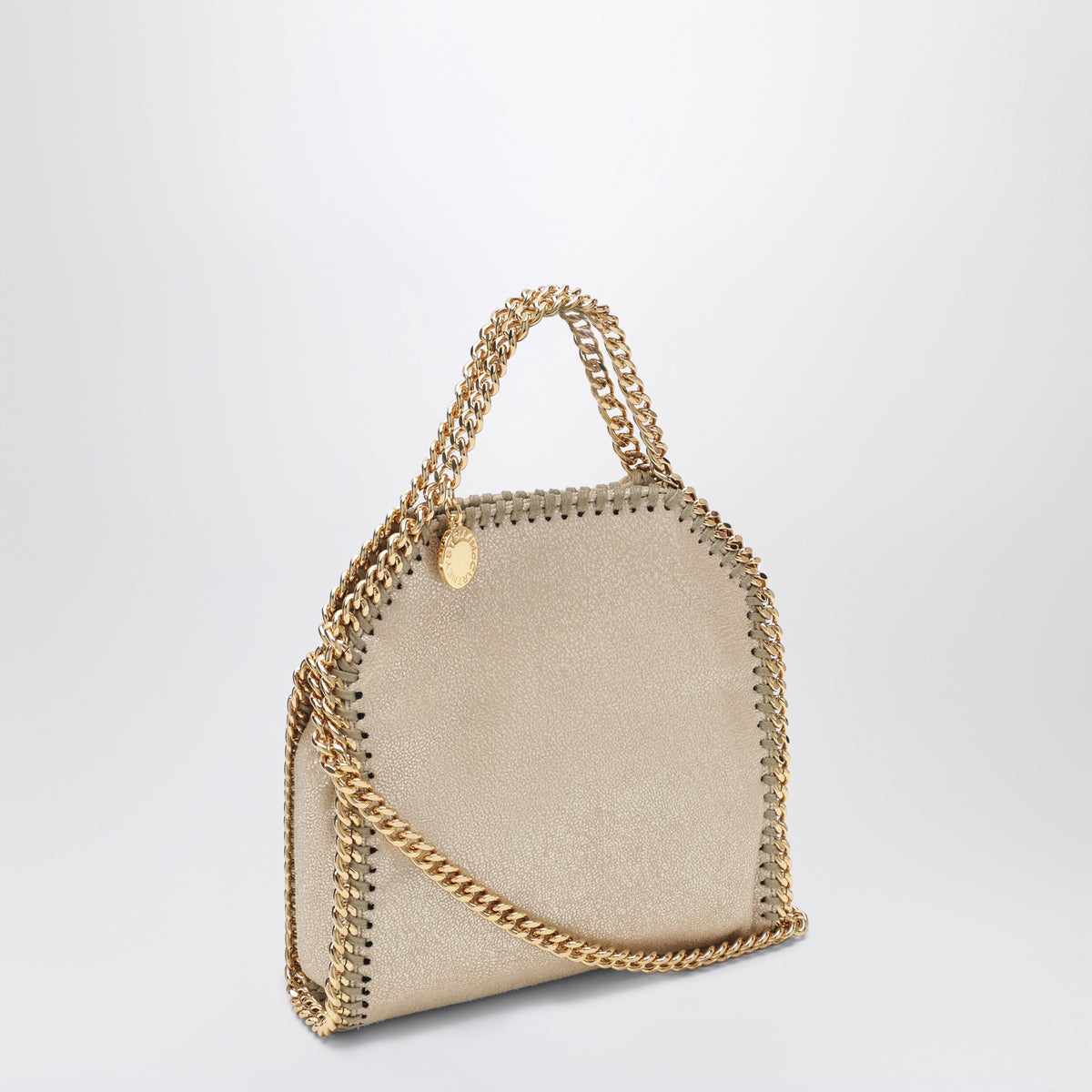 Pyritfarbene Micro Falabella Tote Bag mit Metallic-Finish