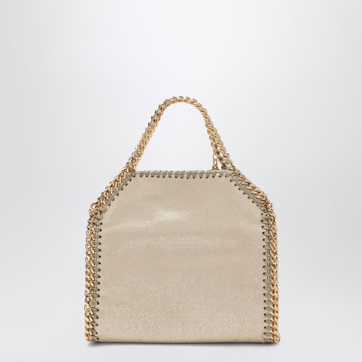 Pyritfarbene Micro Falabella Tote Bag mit Metallic-Finish