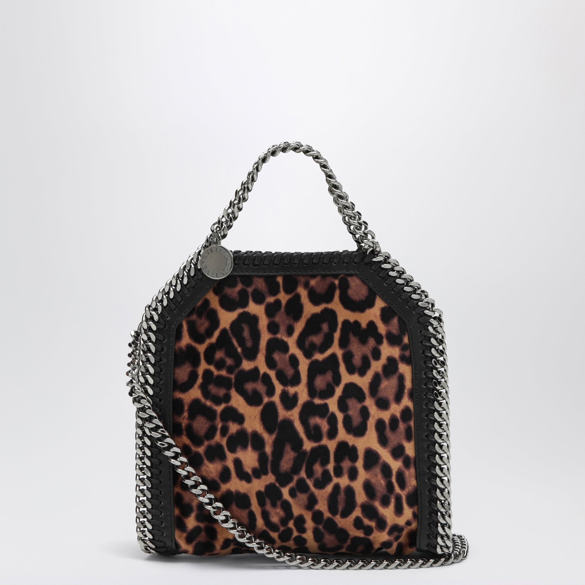 Borsa tote micro Falabella leopardata in velluto