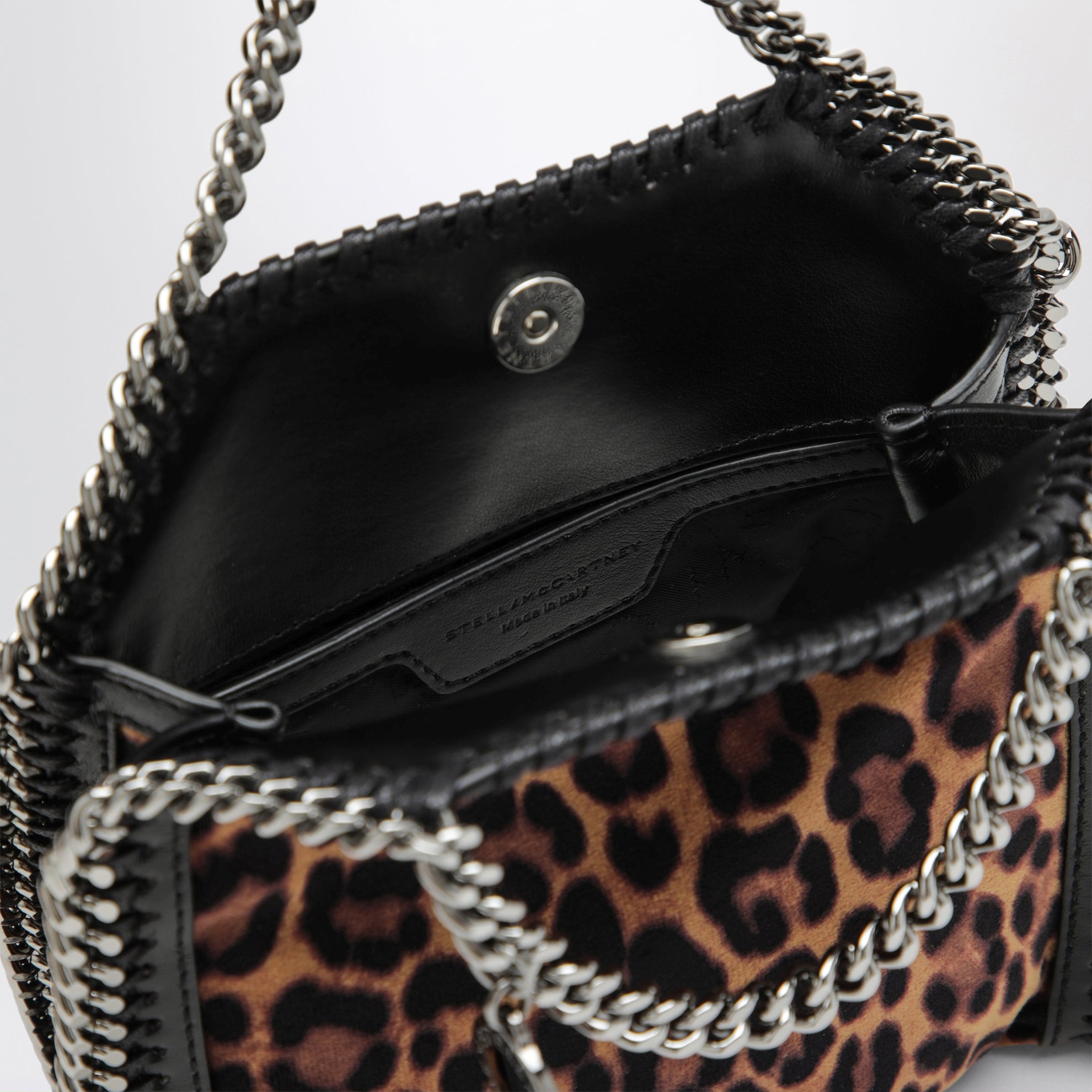 Borsa tote micro Falabella leopardata in velluto