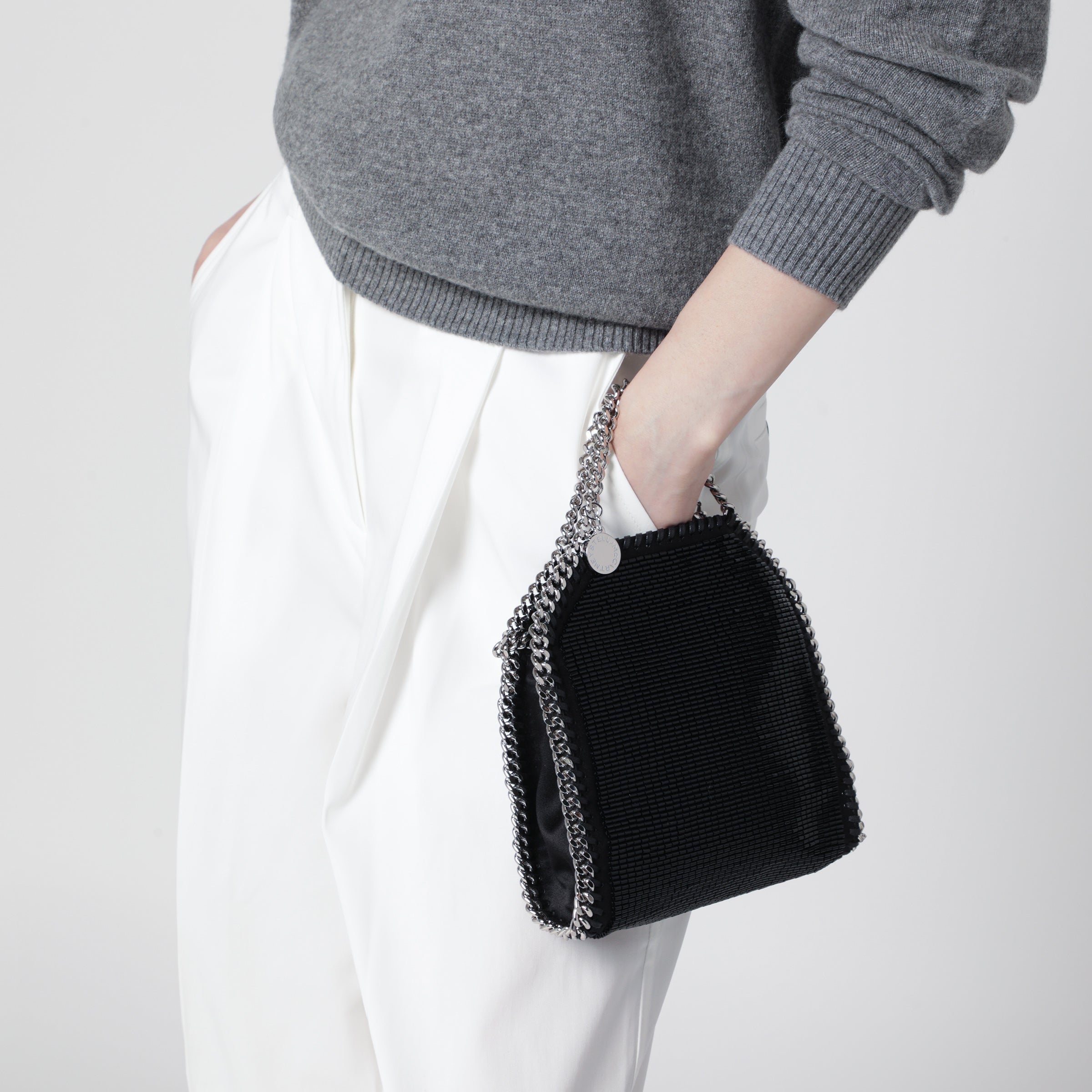 Stella McCartney Falabella mini tote bag in black crystal mesh