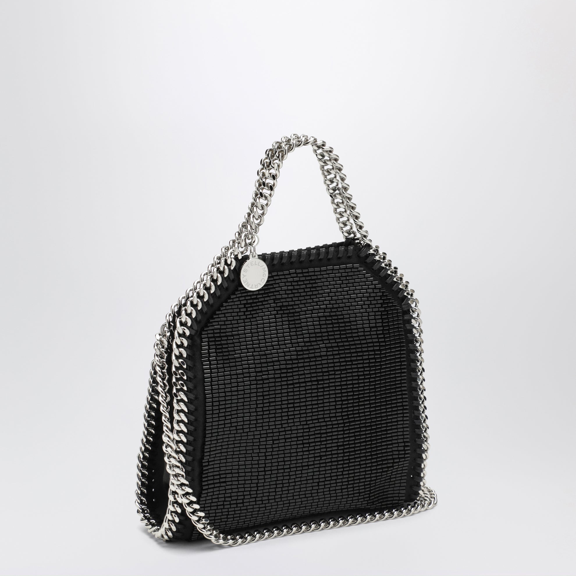 Falabella mini tote bag in black crystal mesh
