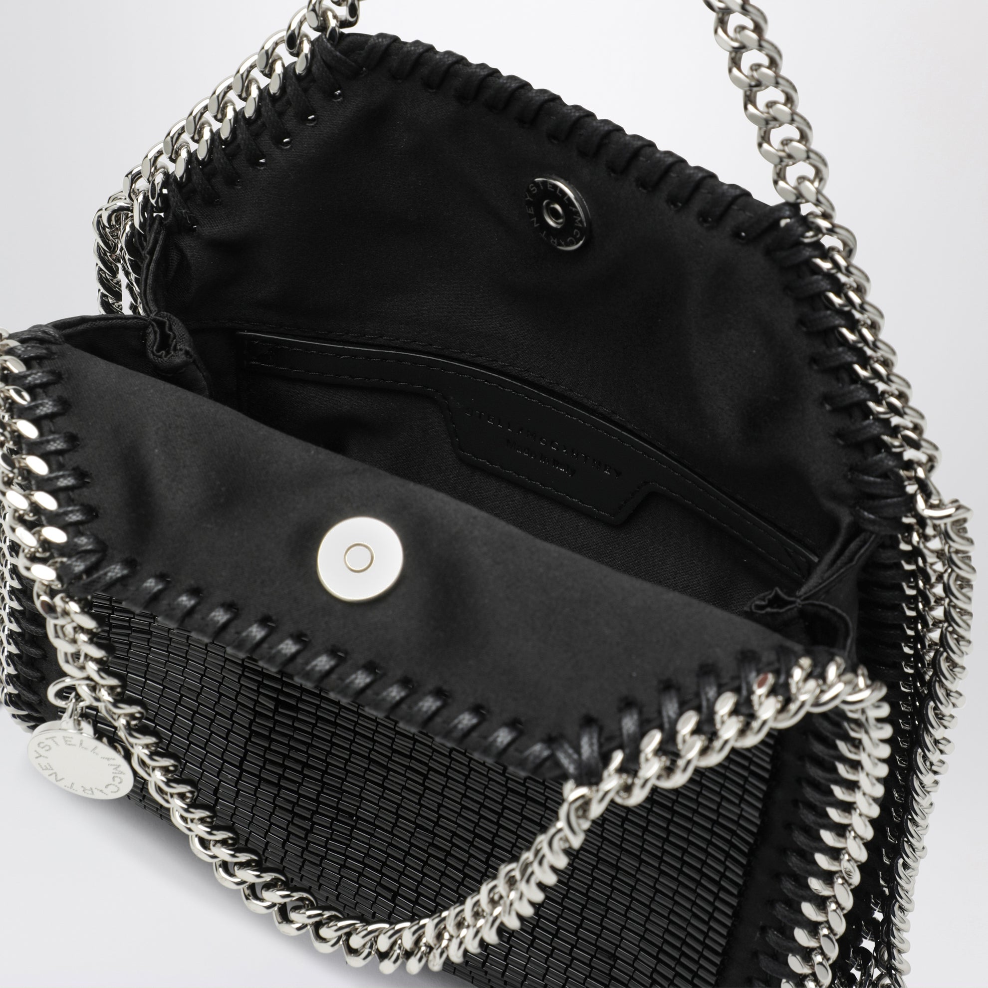 Falabella mini tote bag in black crystal mesh