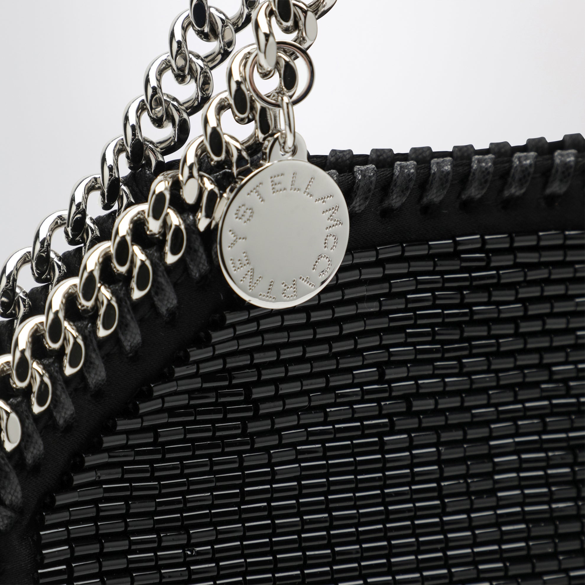 Falabella mini tote bag in black crystal mesh