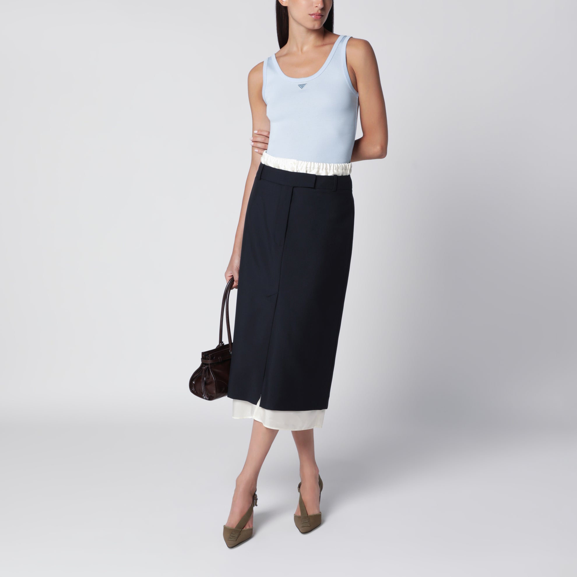 Ribbed cotton top with triangle logo in sky blue