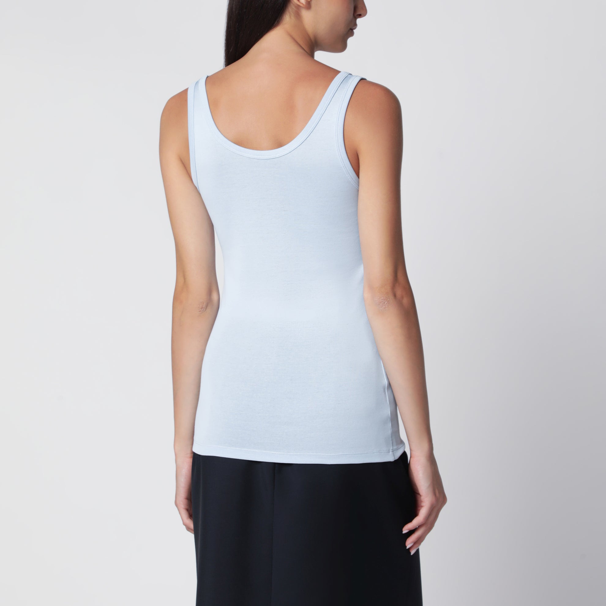 Ribbed cotton top with triangle logo in sky blue