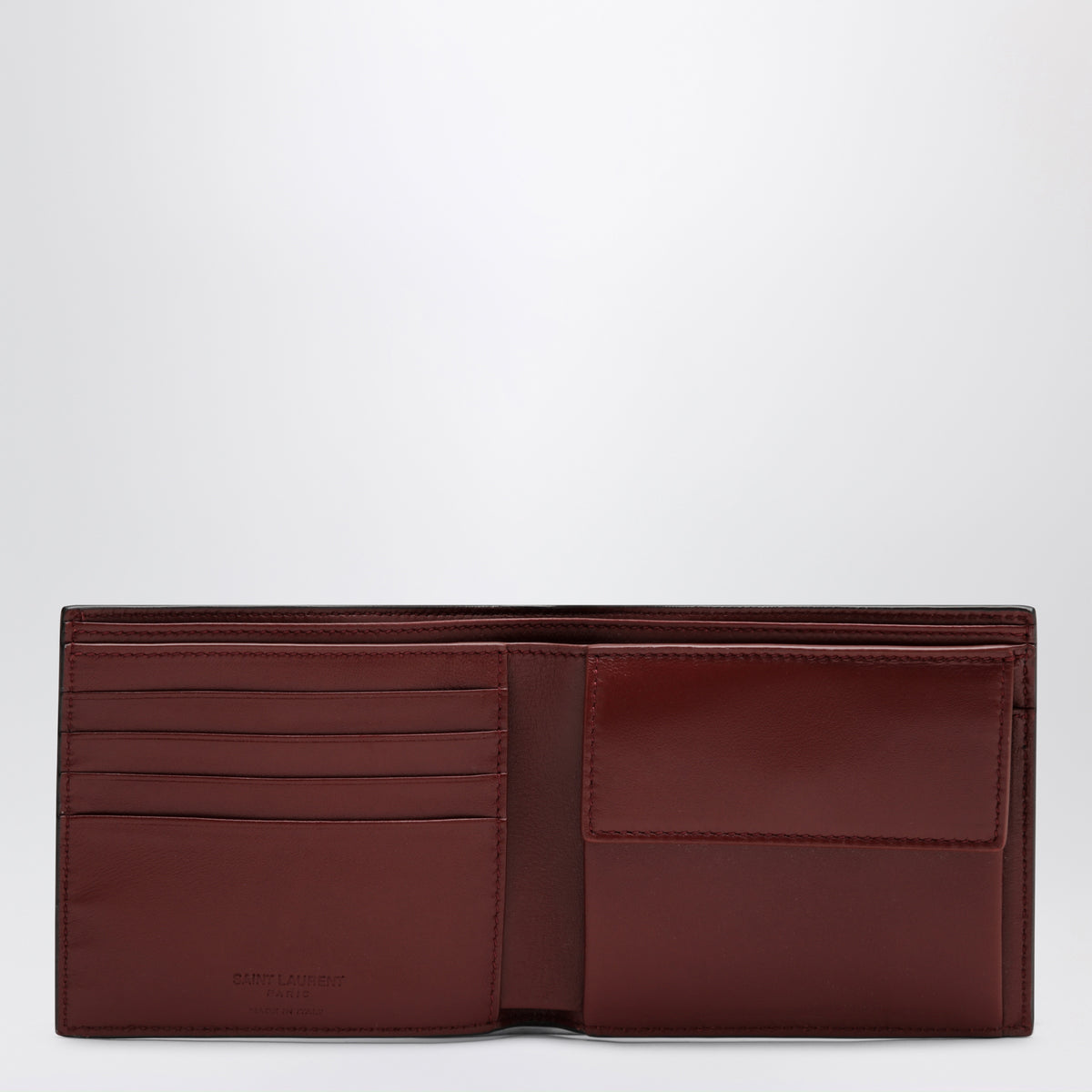East/West brown and burgundy leather wallet