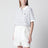 White and royal striped short-sleeve polo shirt