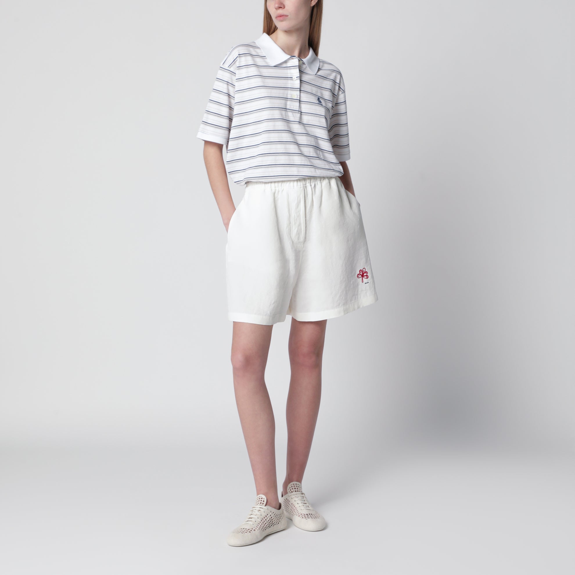 Polo à manches courtes à rayures blanc et bleu royal
