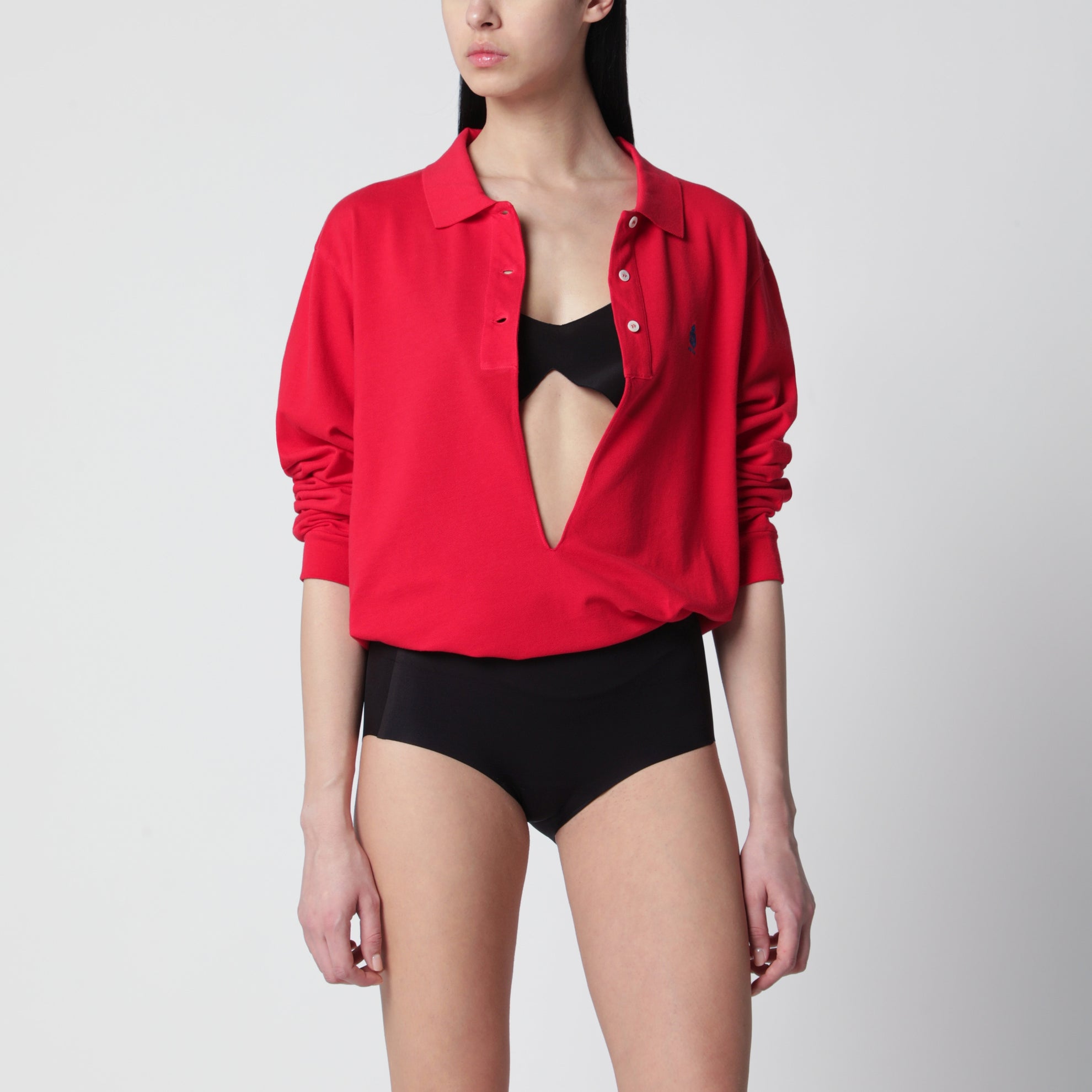 Red cotton piqué polo