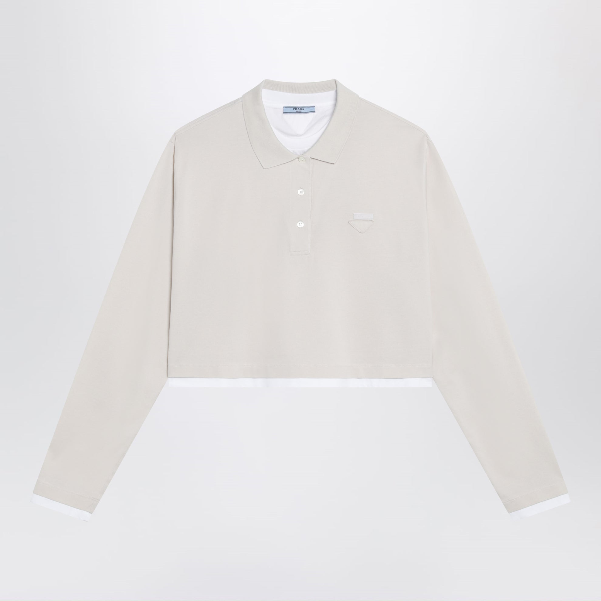 Talc-colored cropped polo in piqué and jersey