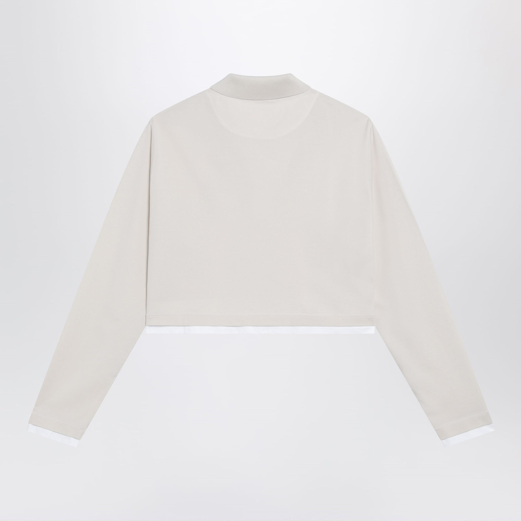 Talc-colored cropped polo in piqué and jersey