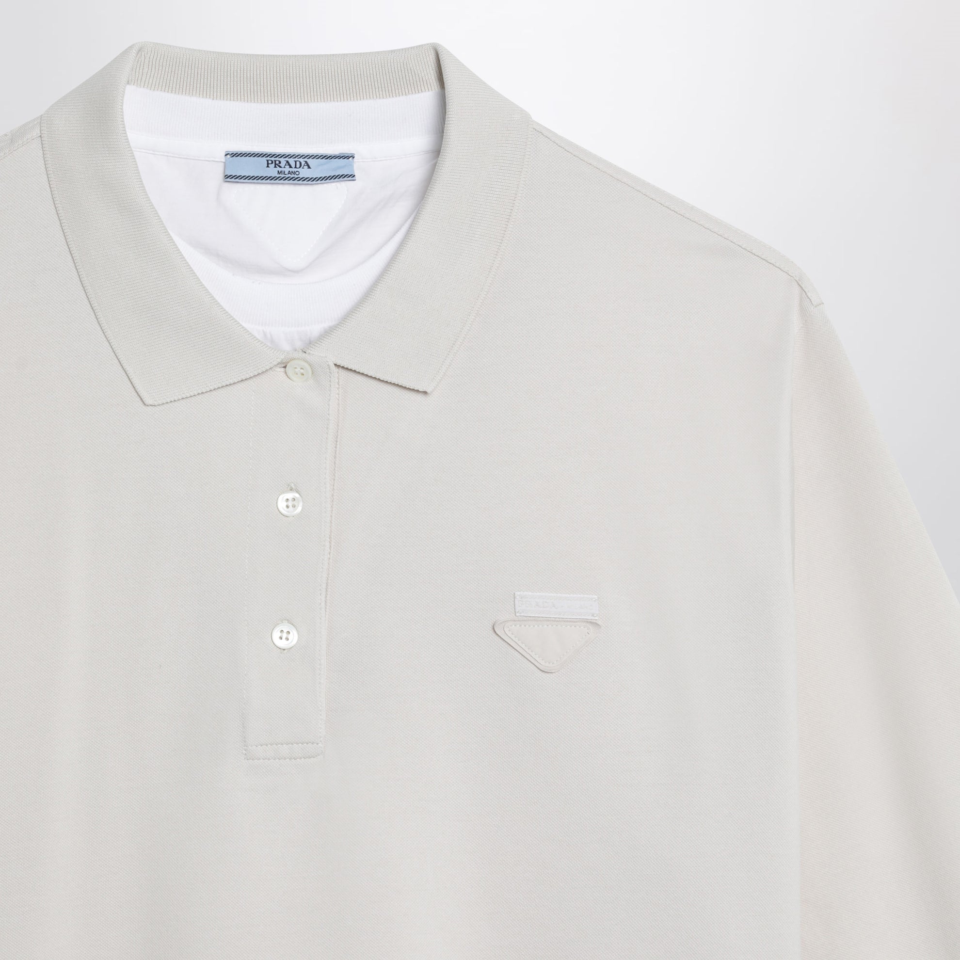 Talc-colored cropped polo in piqué and jersey