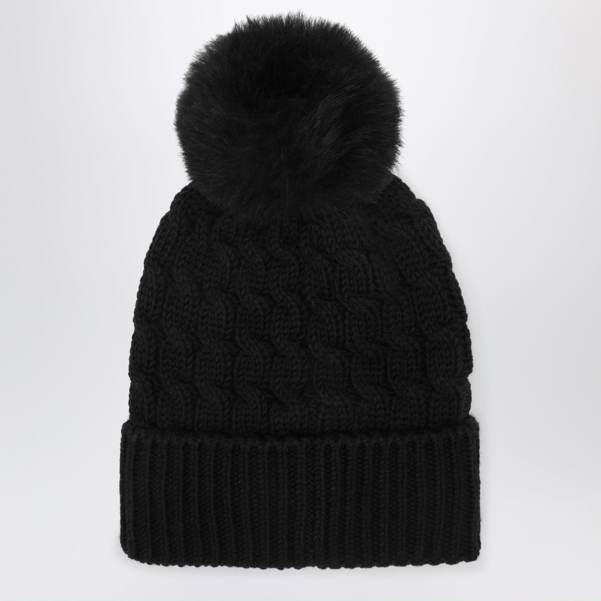 Bonnet noir en laine avec pompon