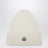 White cable-knit wool beanie with logo