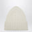 White cable-knit wool beanie with logo