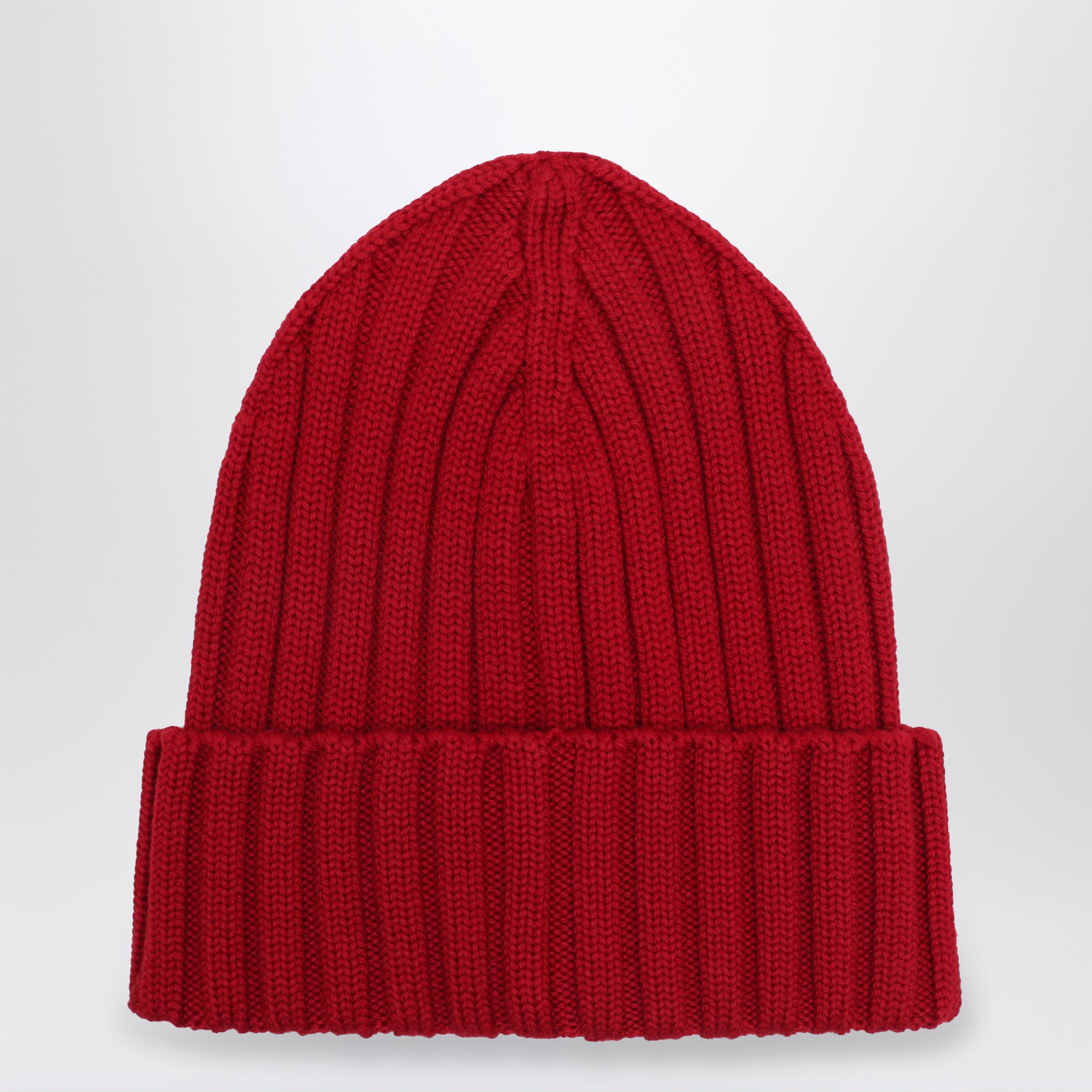 Cable-knit wool beanie with logo in burgundy