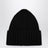 Black cable-knit wool beanie with logo
