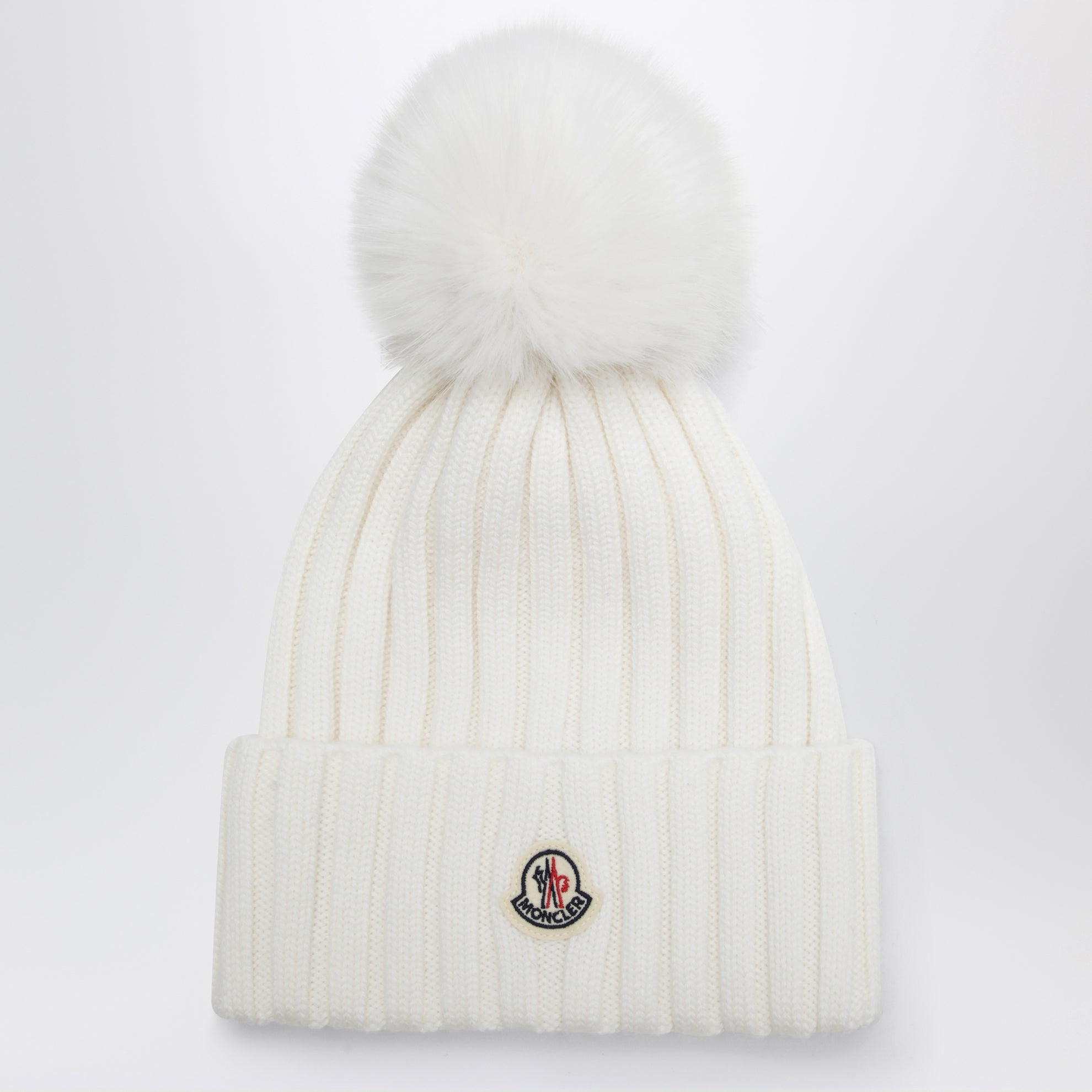 White wool beanie with pom-pom