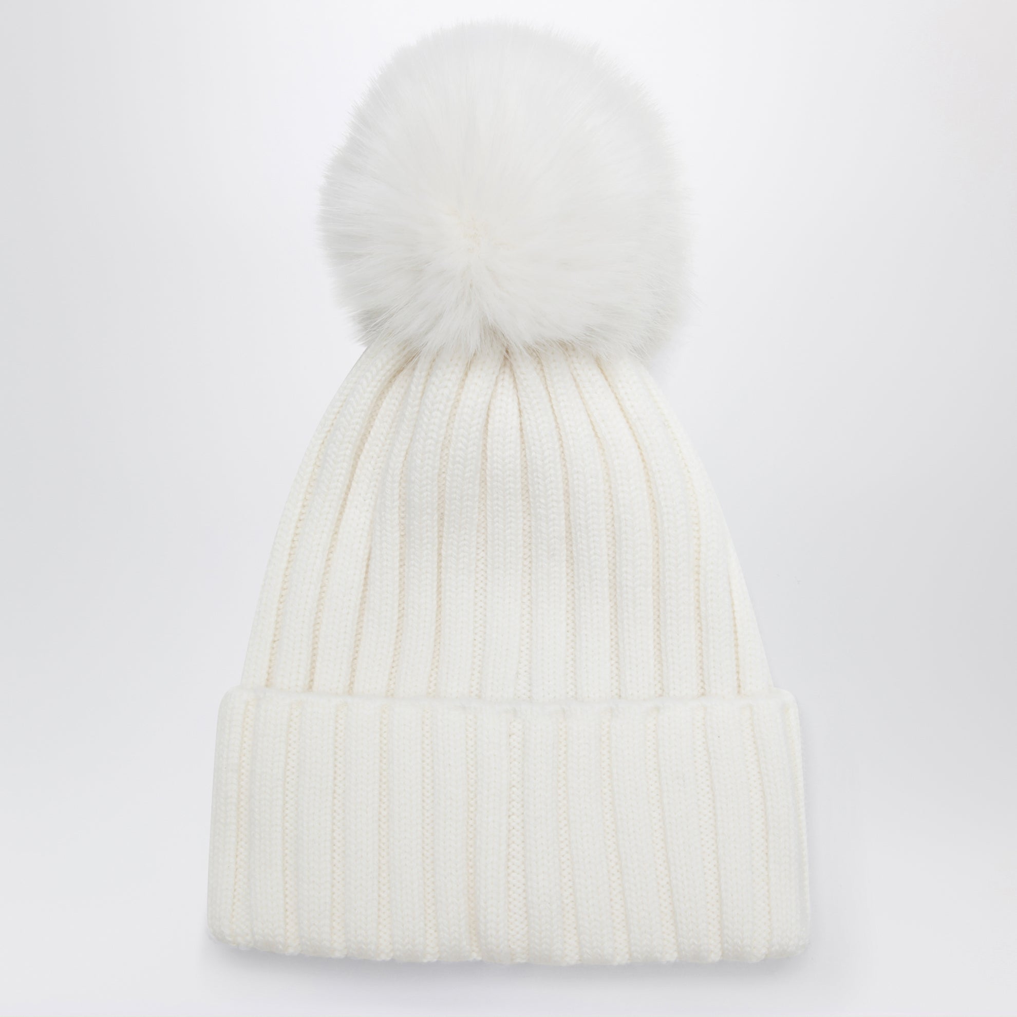 White wool beanie with pom-pom