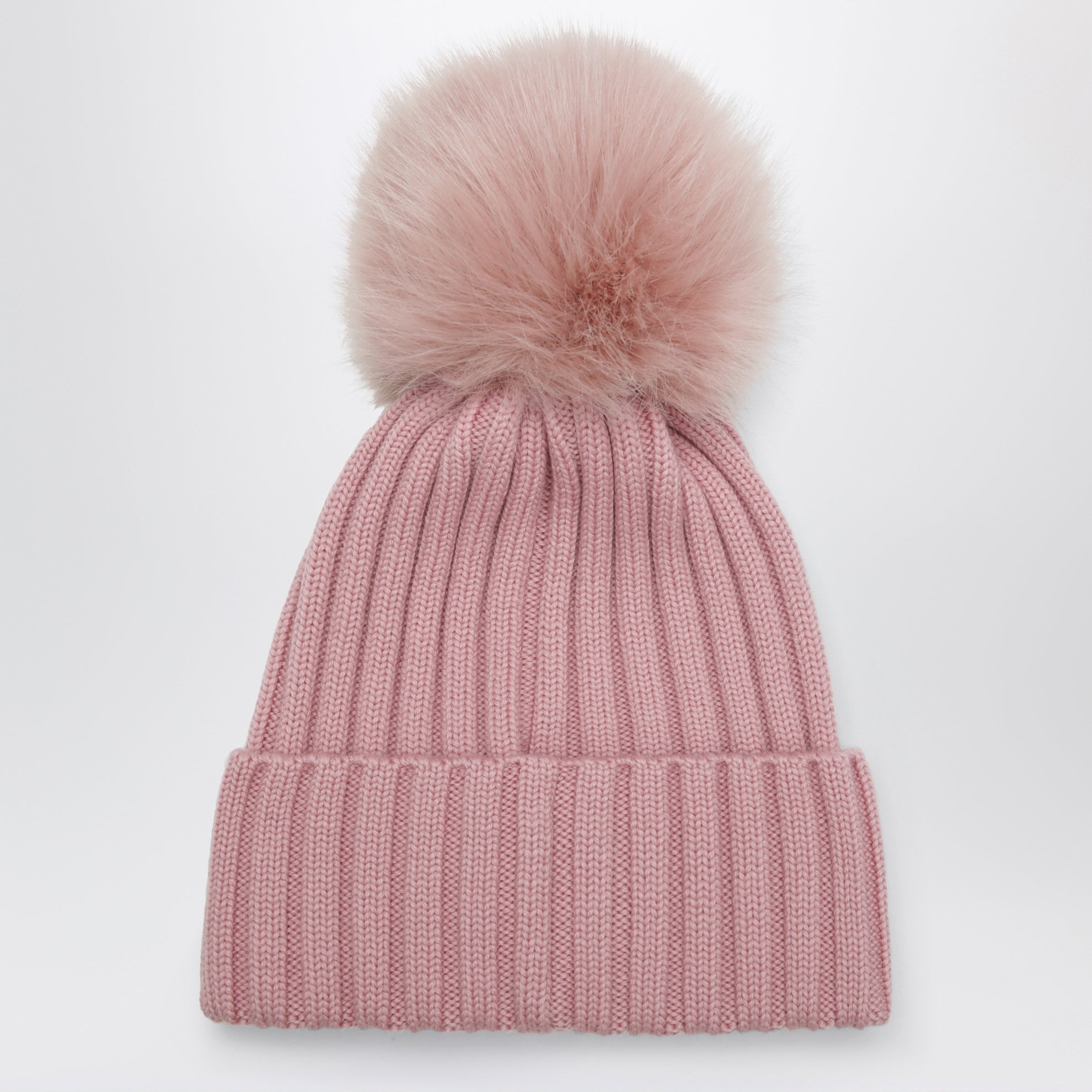Bonnet rose en laine avec pompon