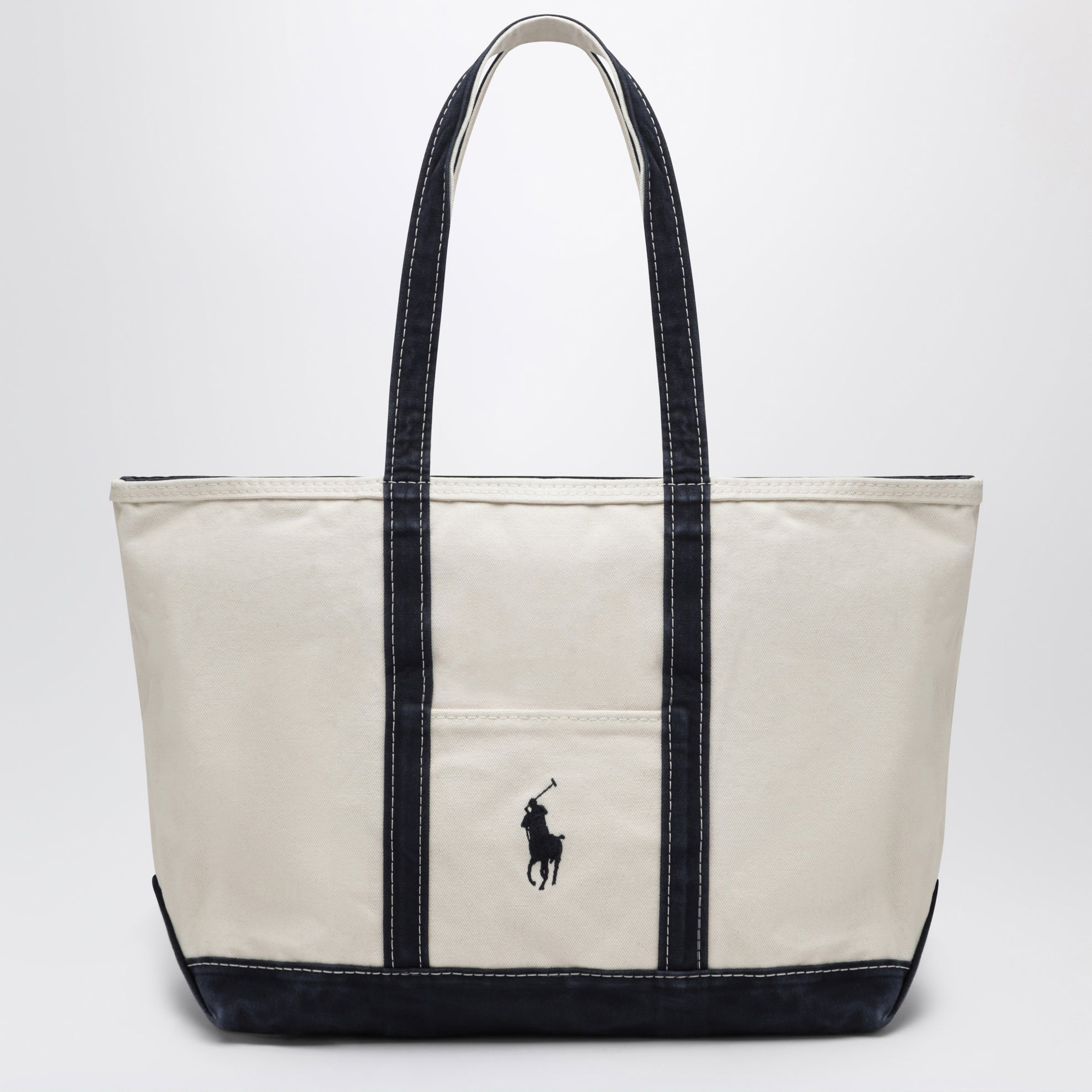 Borsa tote Big Pony in cotone crema e navy