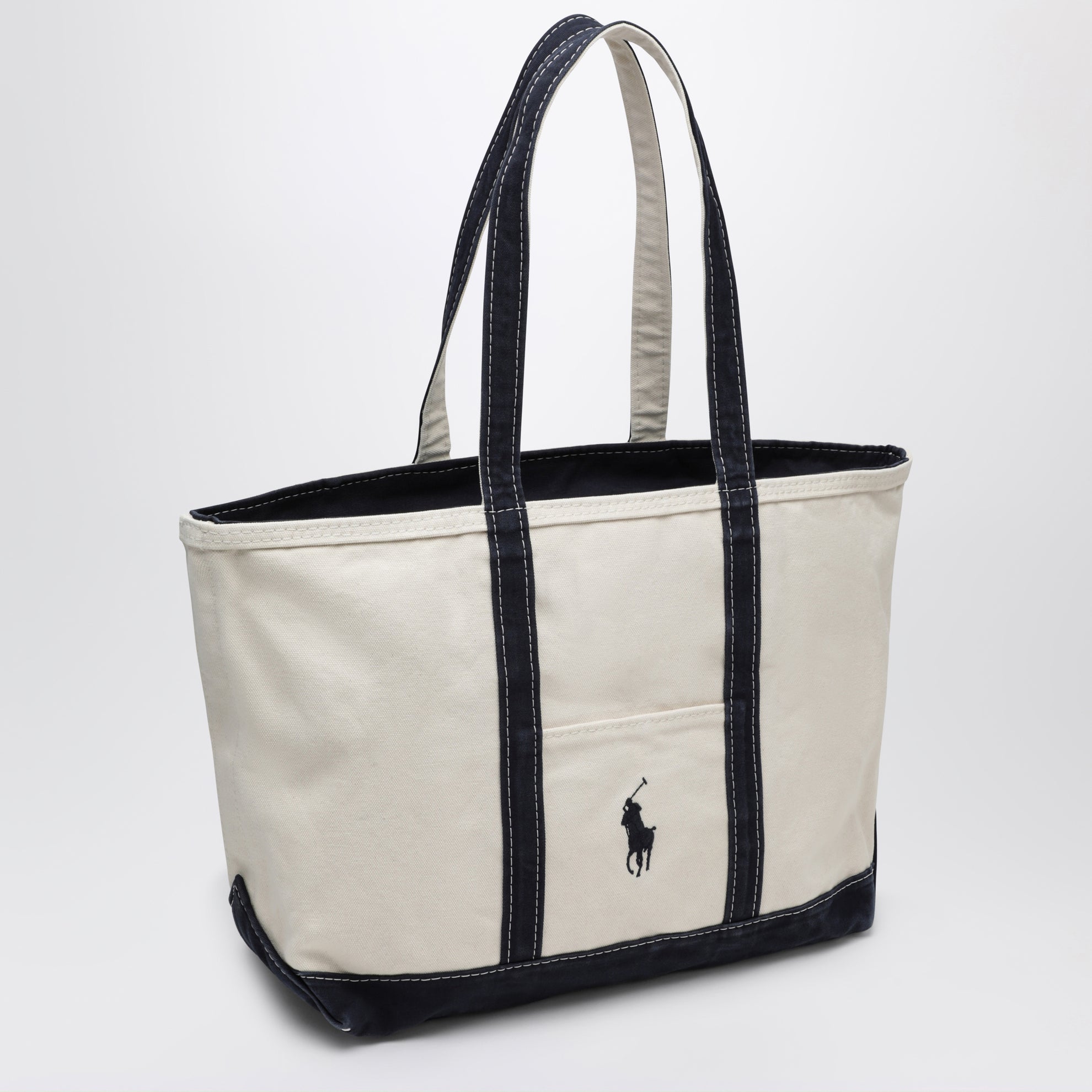 Borsa tote Big Pony in cotone crema e navy