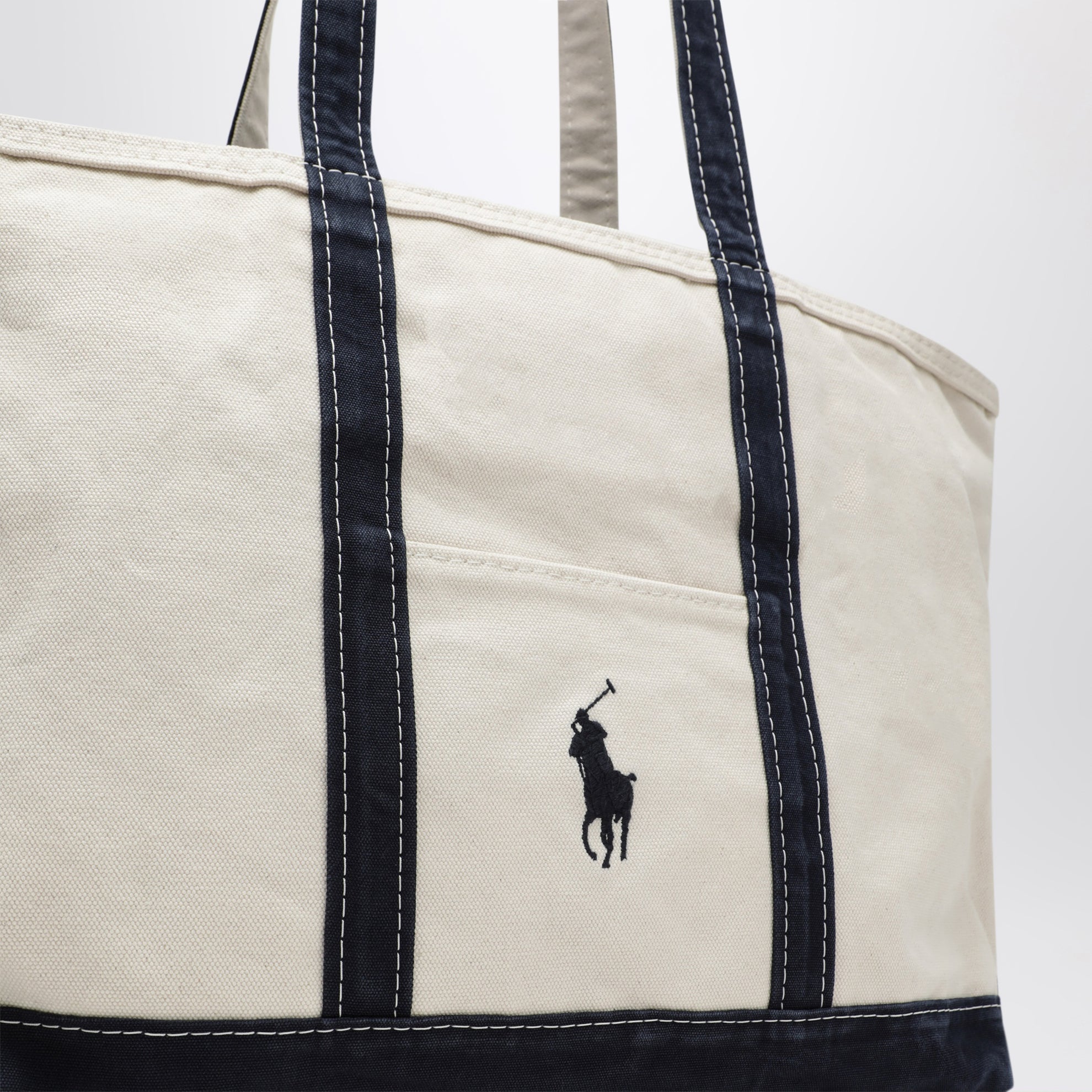 Borsa tote Big Pony in cotone crema e navy