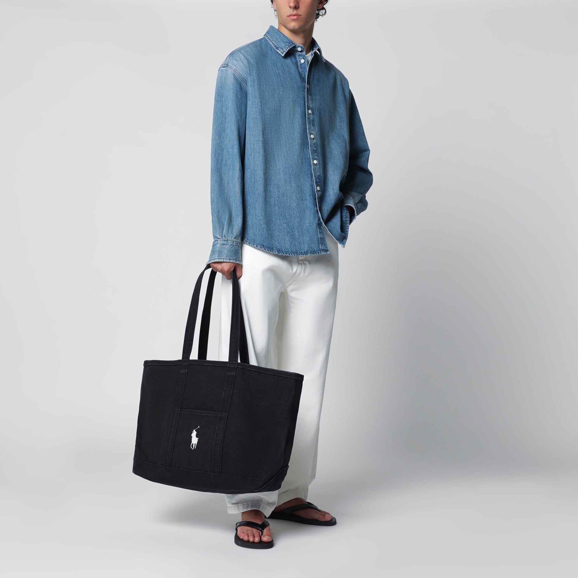 Borsa tote Big Pony in cotone blu navy