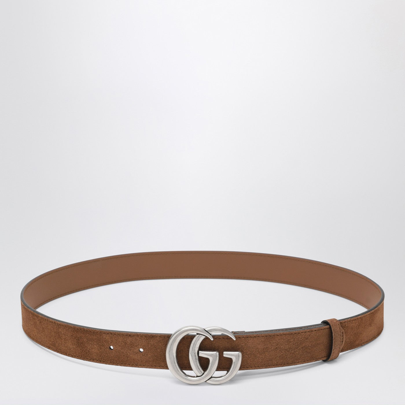 Cintura nocciola in suede con fibbia GG Marmont