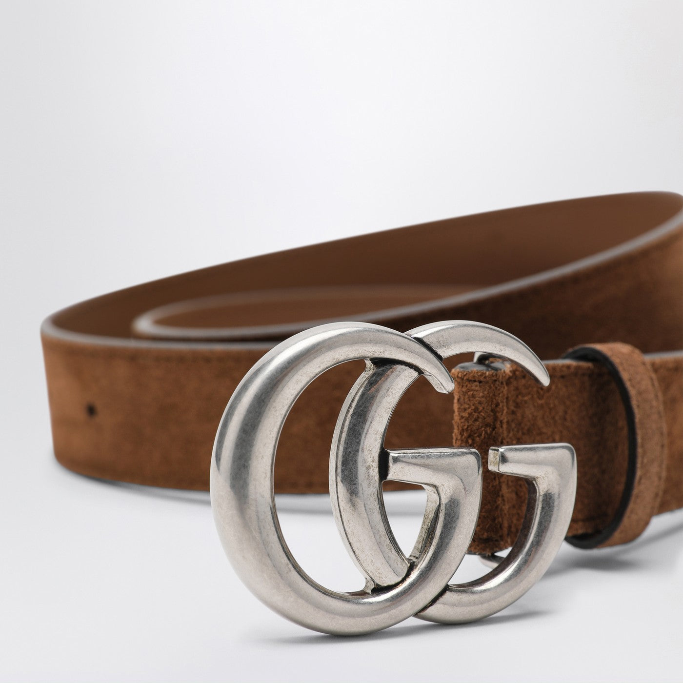Cintura nocciola in suede con fibbia GG Marmont