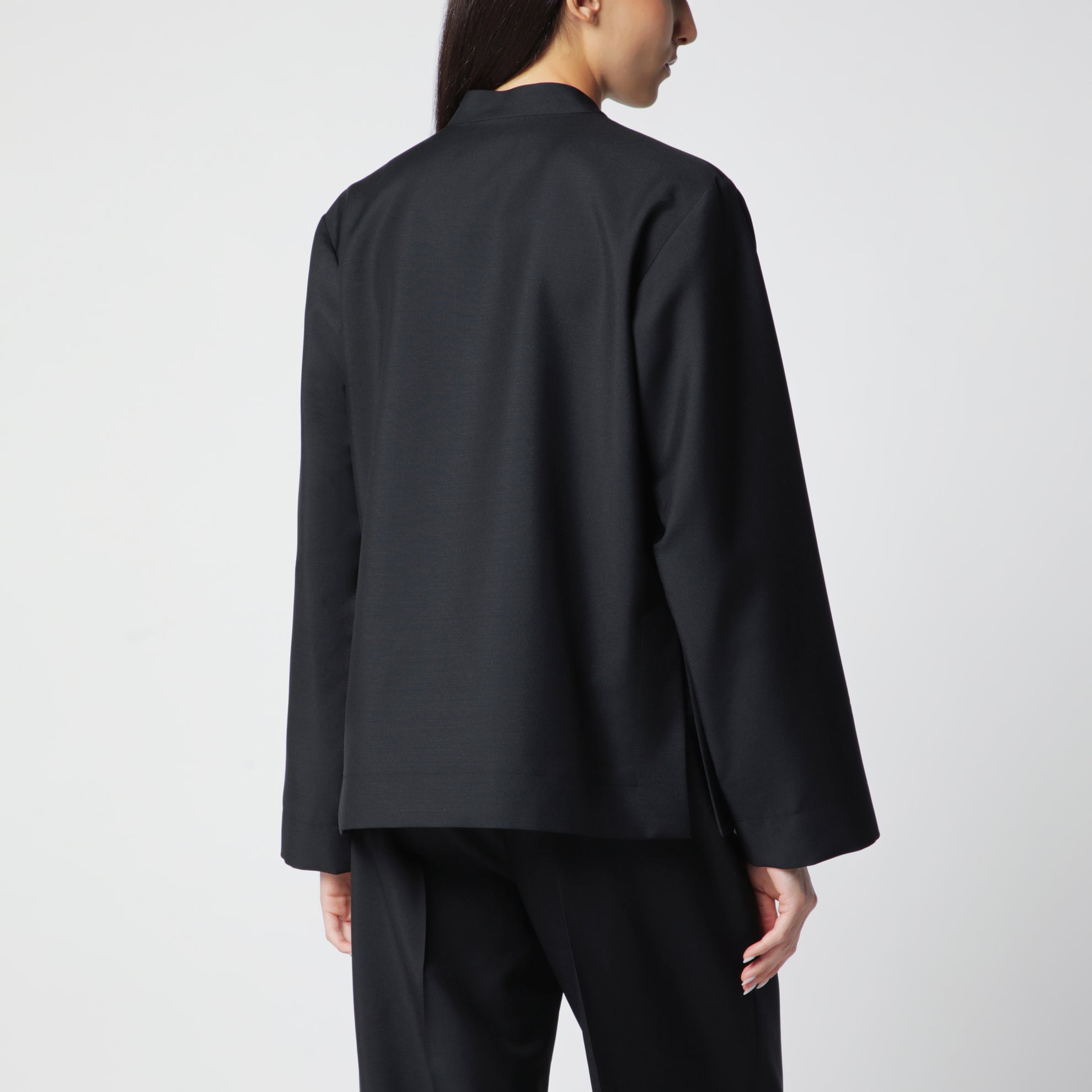 Black Wool Jacket with Pankou Closure