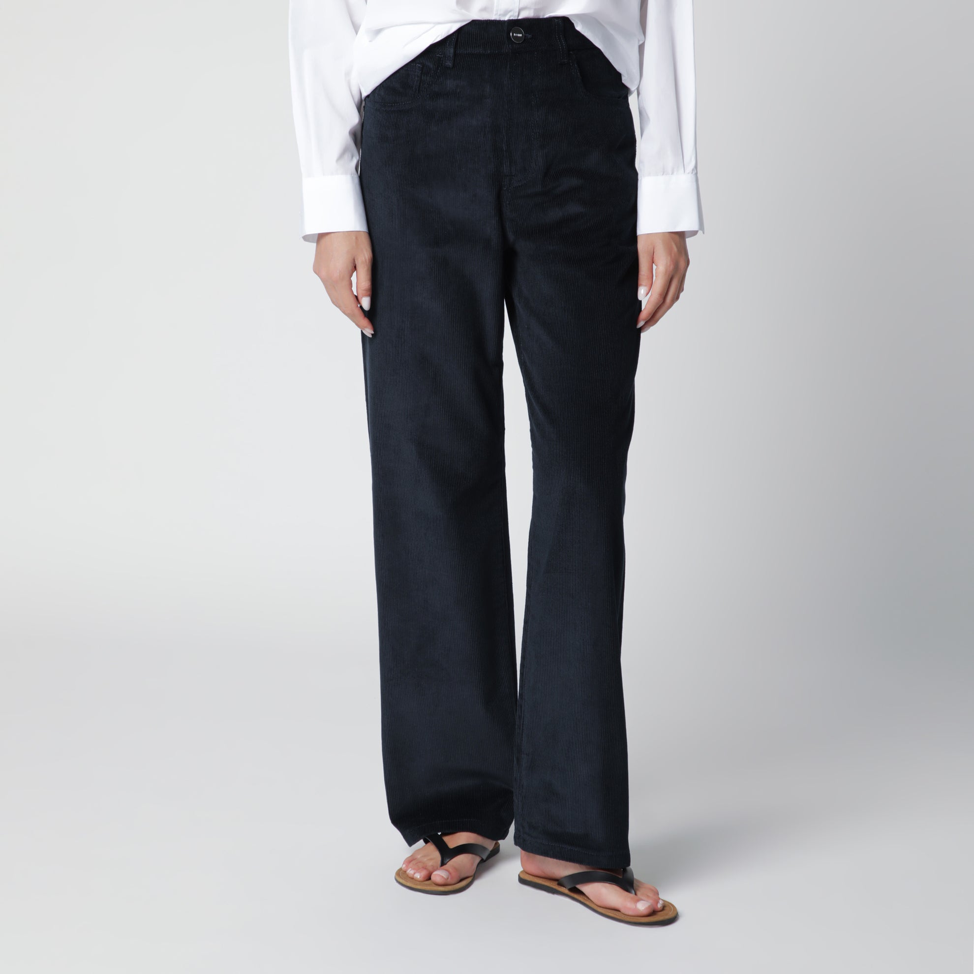 Pantalone blu notte in velluto a costine