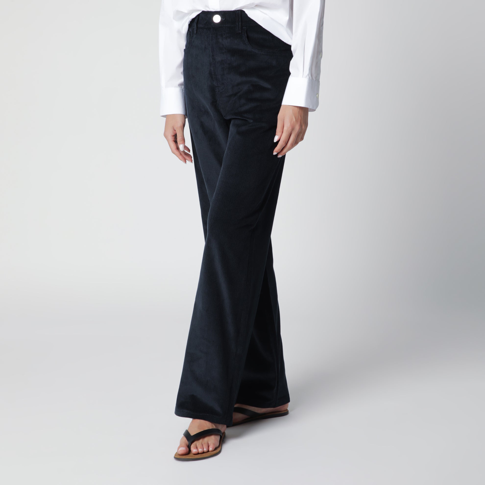 Pantalone blu notte in velluto a costine