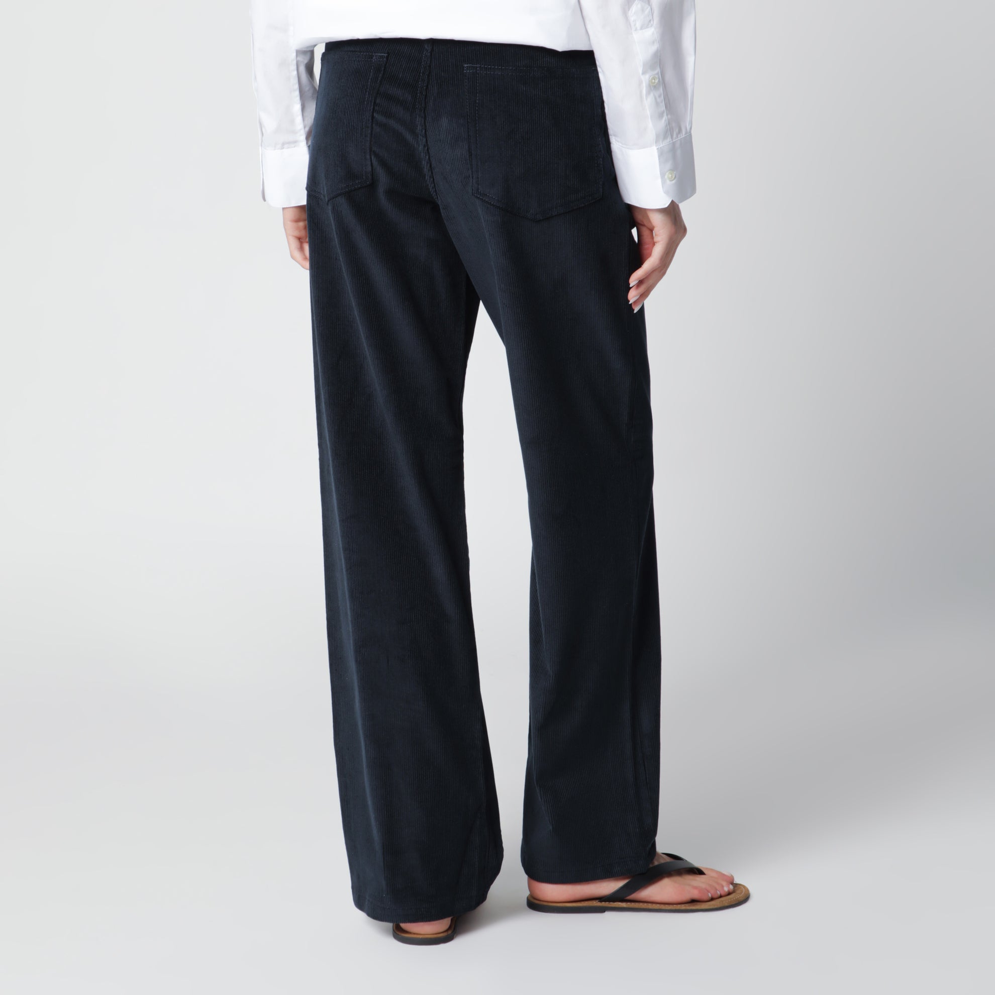 Pantalone blu notte in velluto a costine