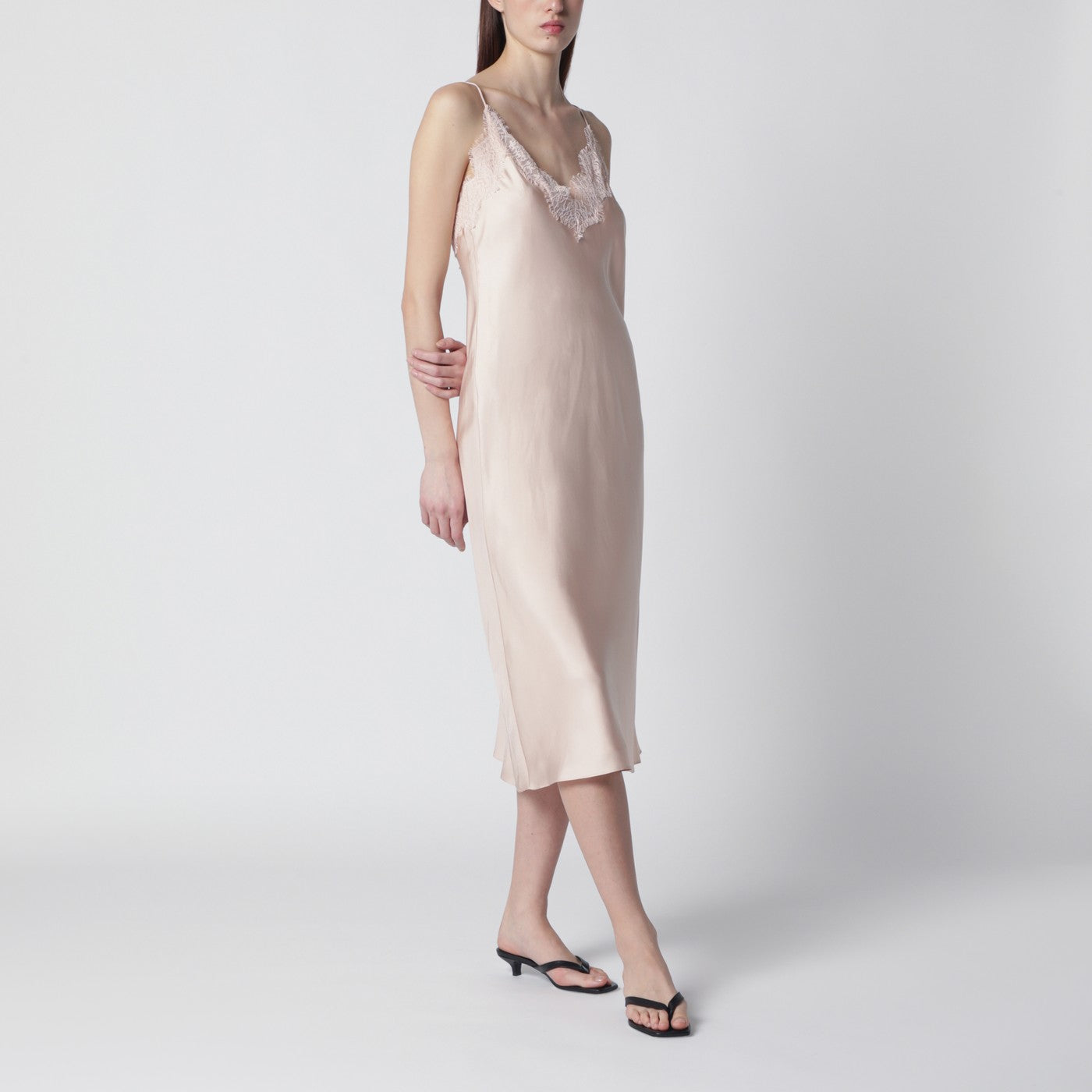 light pink lace slip dress LIGHT PINK SILK SLIP DRESS WITH LACE