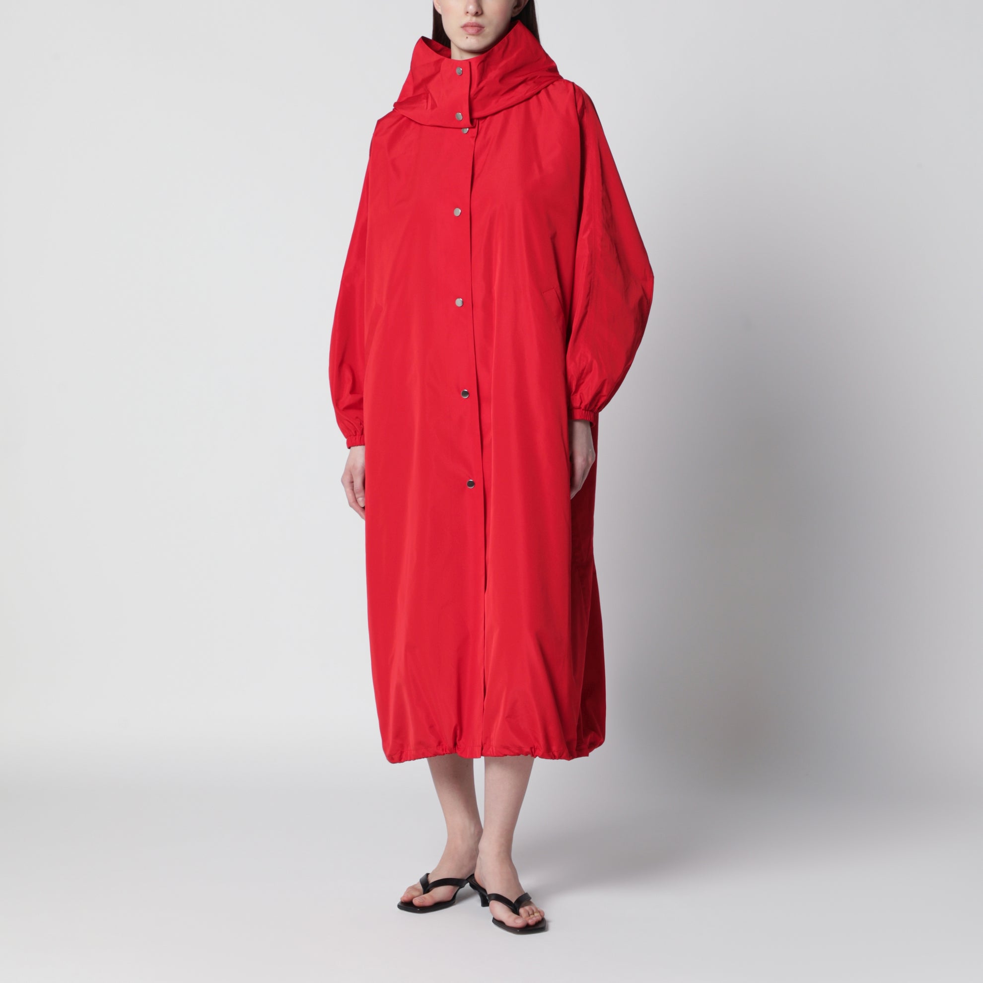 Manteau oversize rouge en tissu mélangé soie