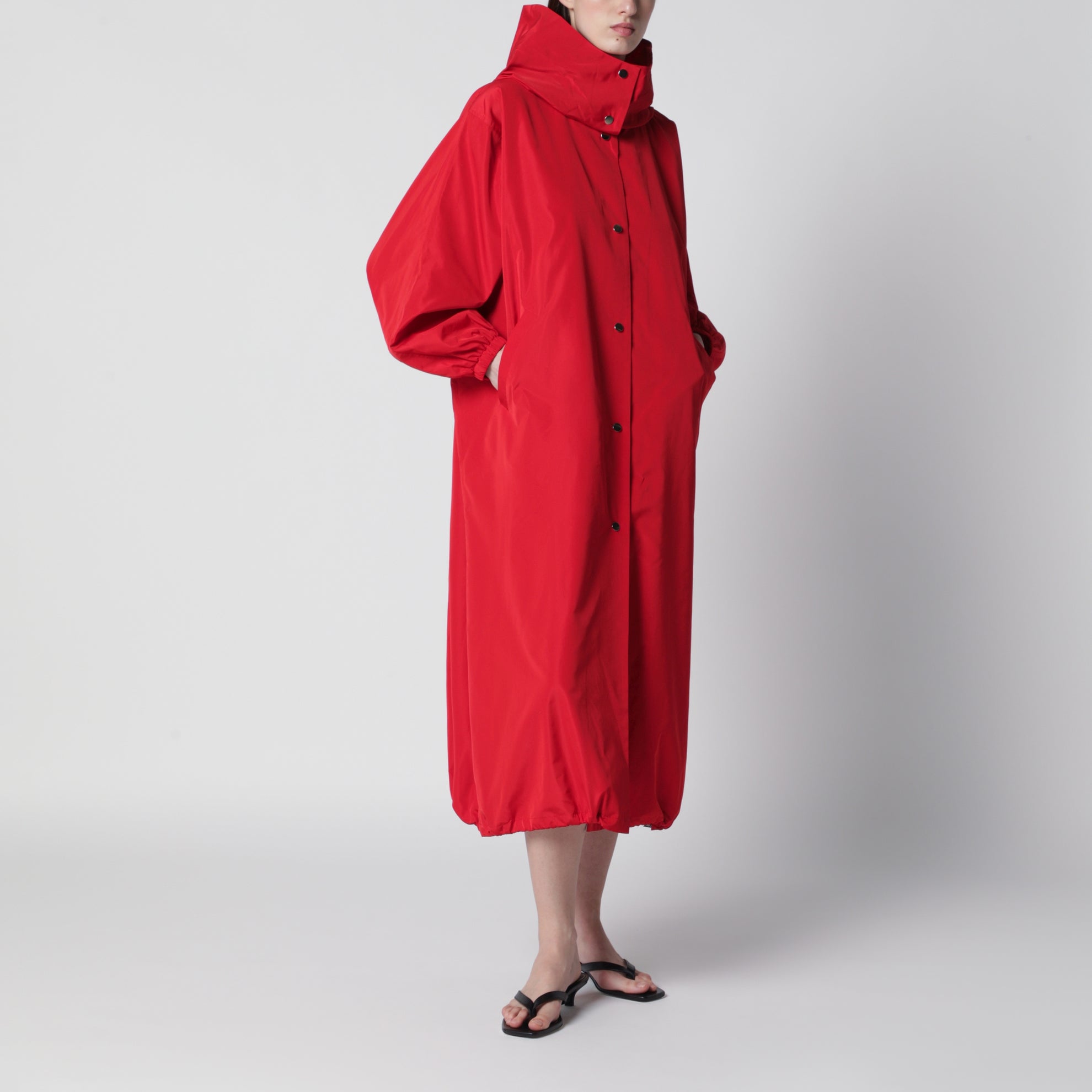 Manteau oversize rouge en tissu mélangé soie